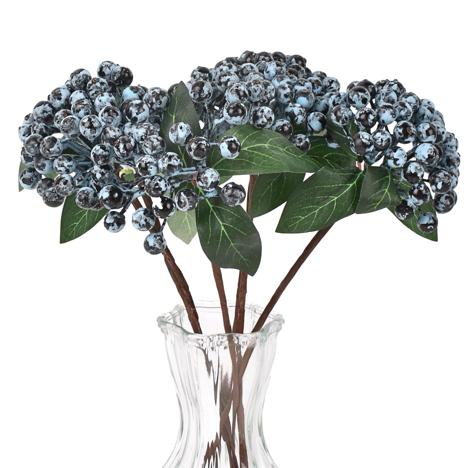 Artificial Blueberry with Stems, 6Pcs 11.4″ Fake Blueberries Artificial Berri…