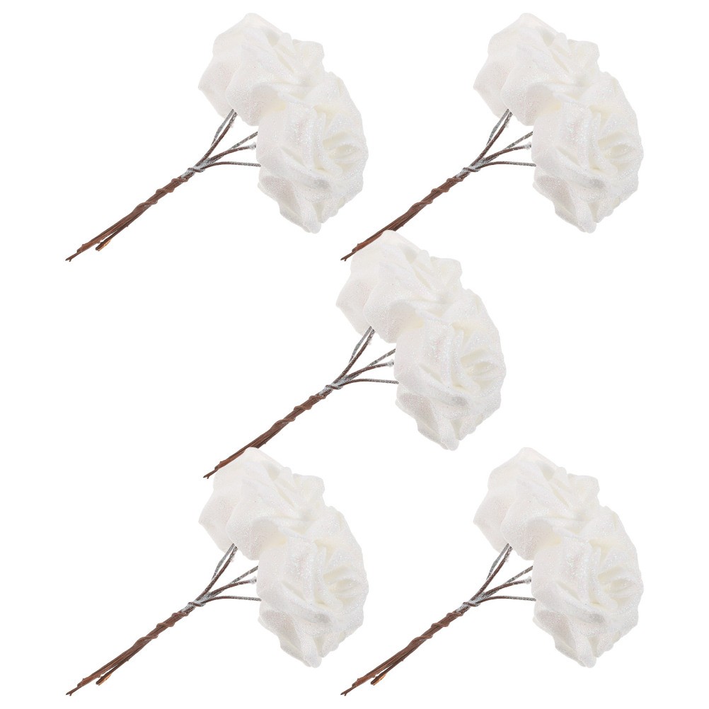 25 PCS Glitter White Rose Fake Flower Roses Artificial Wedding Flowers