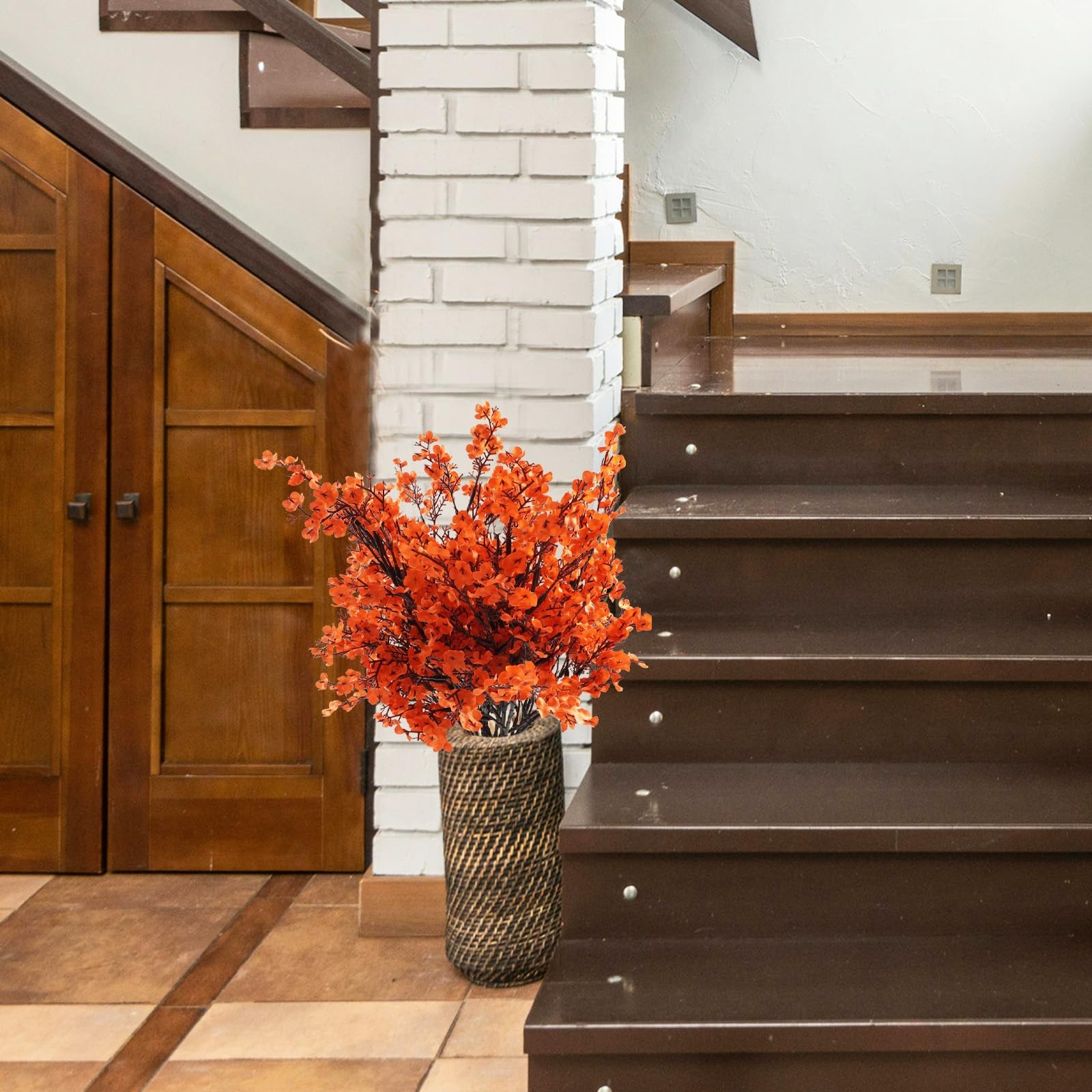 Orange Cherry Blossom Branches Artificial Flowers for Vase,10 Bundles Babys B…