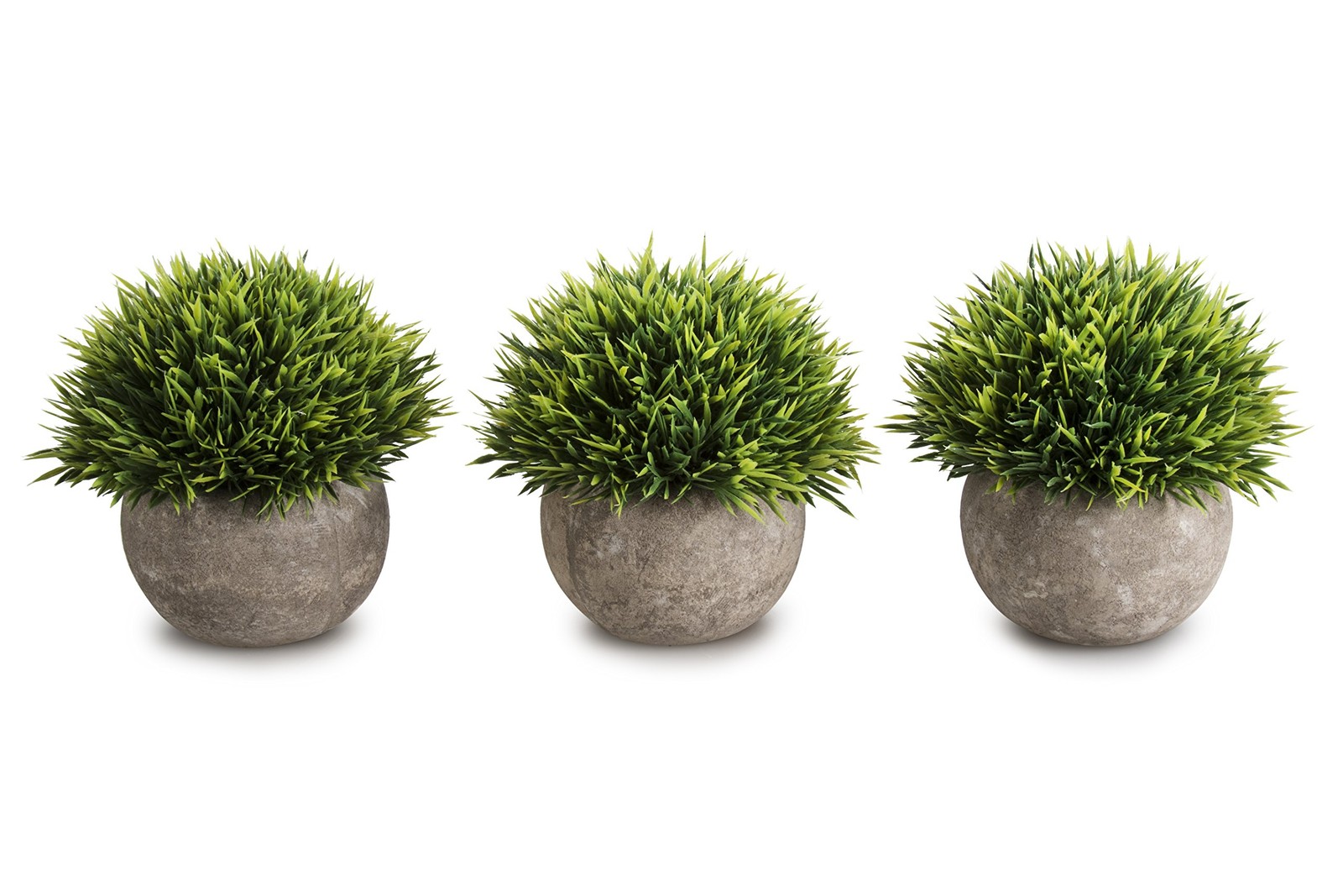 3 PCS Mini Artificial Plants Fake Green Grass Topiary Shrubs Gray Pot