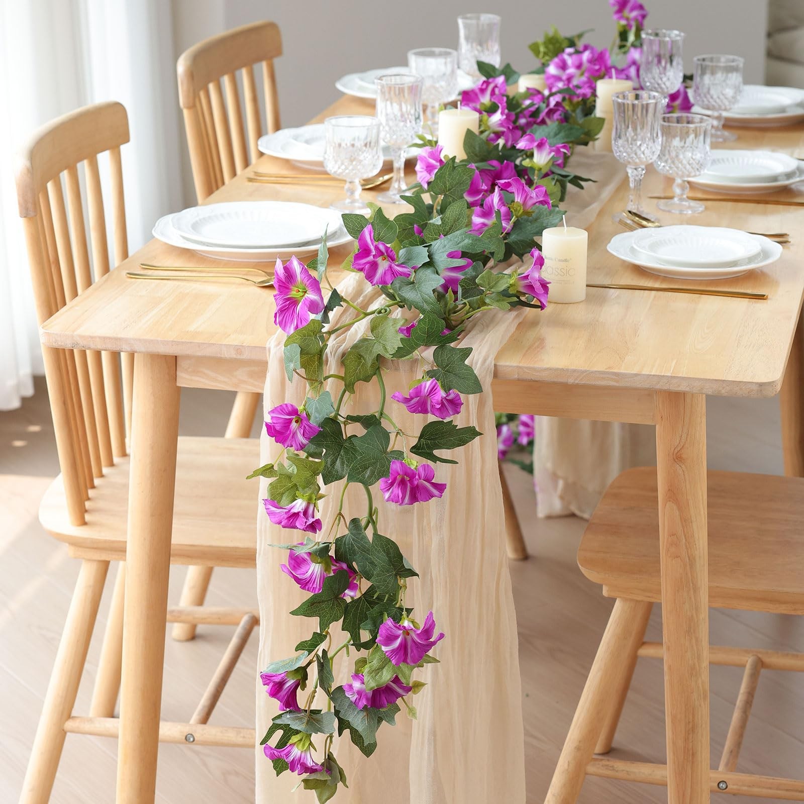 Artificial Petunias Flower Vines Garland 6 Feet Purple Faux Morning Glory Sil…