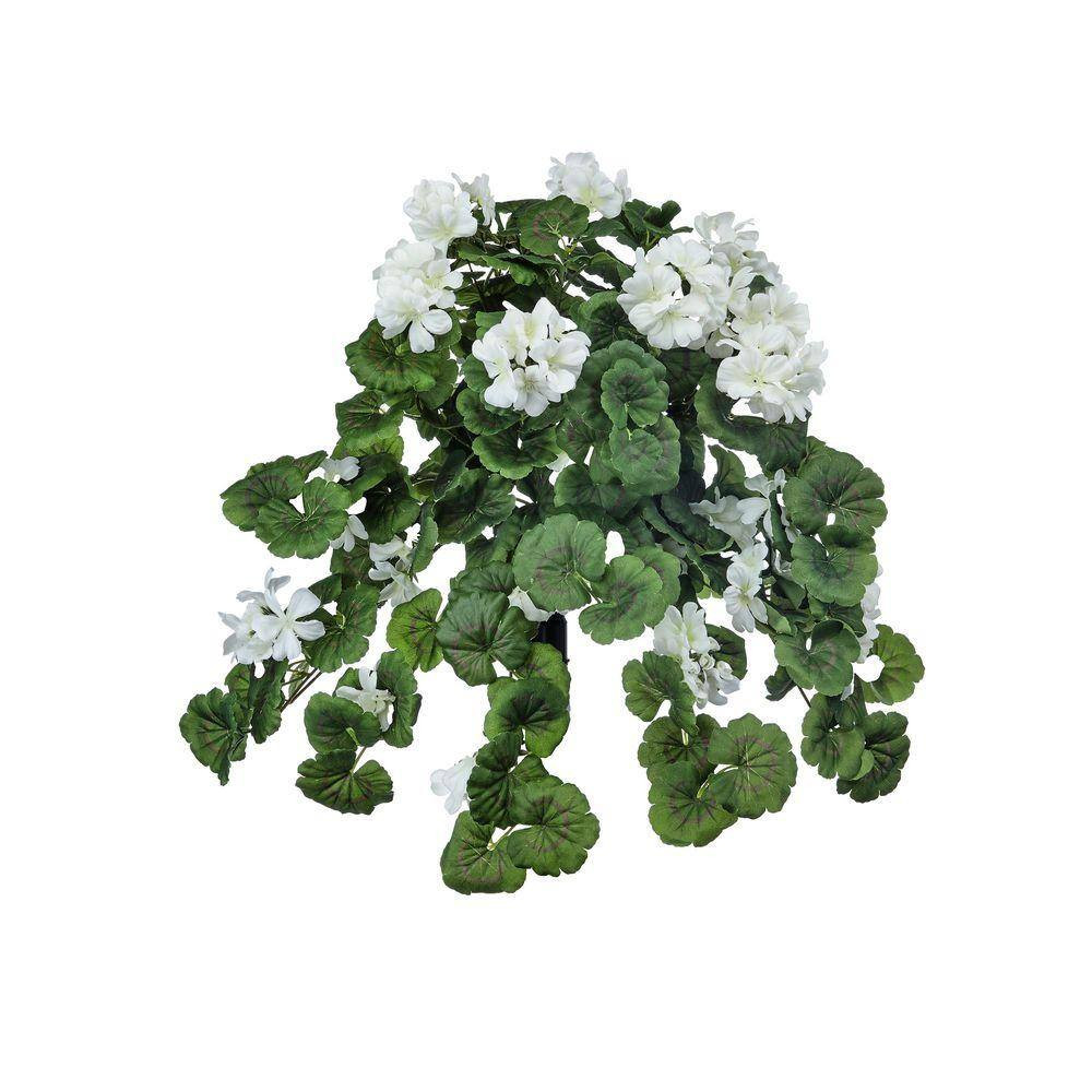 27 In. White Indoor Artificial Hanging Geranium Plant