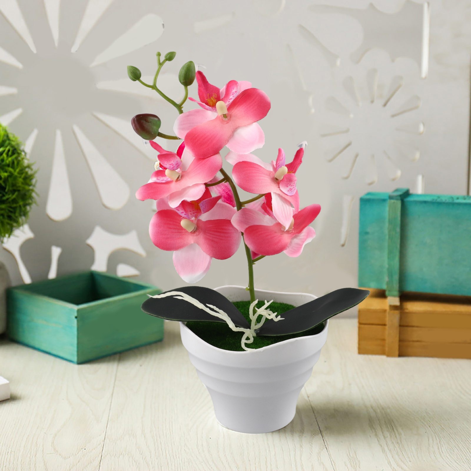 Artificial Butterfly Orchid Flower Plants In Pot Fake Home Wedding Party Decor