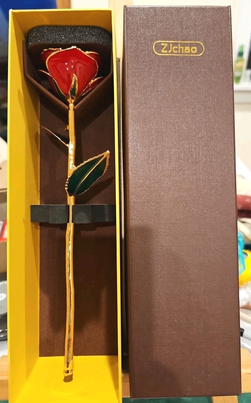 24K Gold Dipped Long Stem Real Rose in Gift Box – Perfect gift for any occasion!