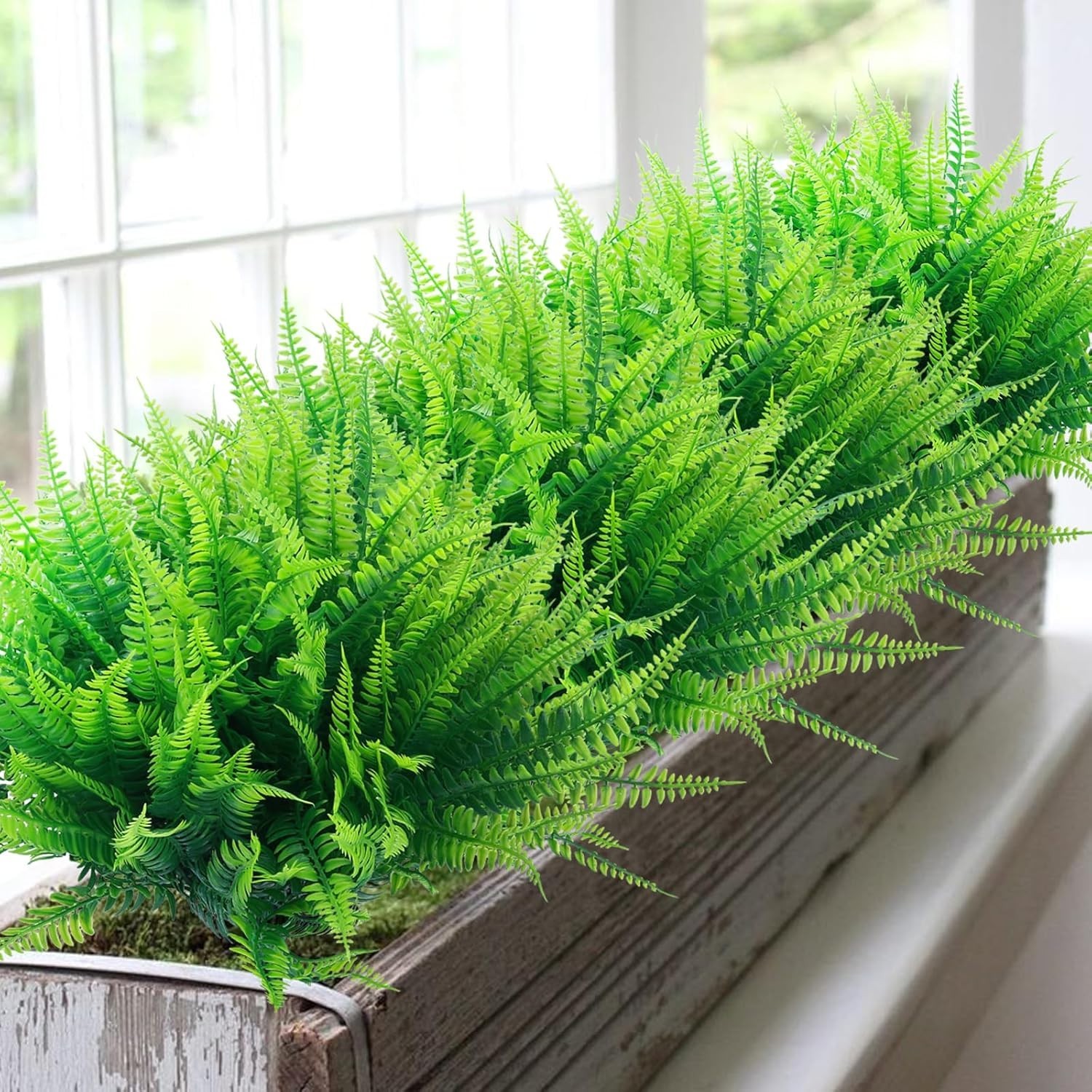 10-Pack UV Resistant Faux Boston Fern Plants for Indoor & Outdoor Elegance