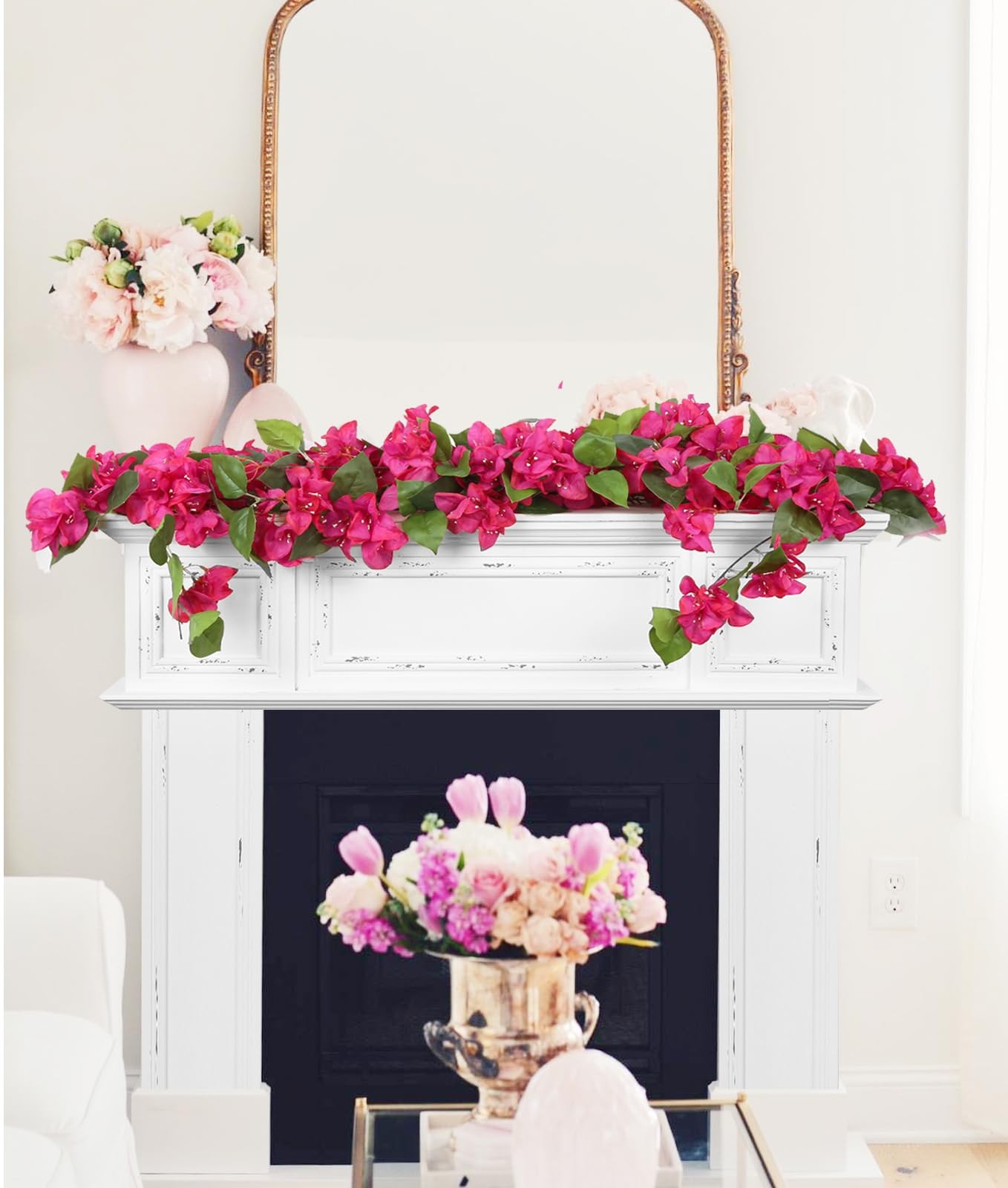 2PCS Bougainvillea Artificial Hanging Flowers 41.3″ Hot Pink Bougainvillea Ar…