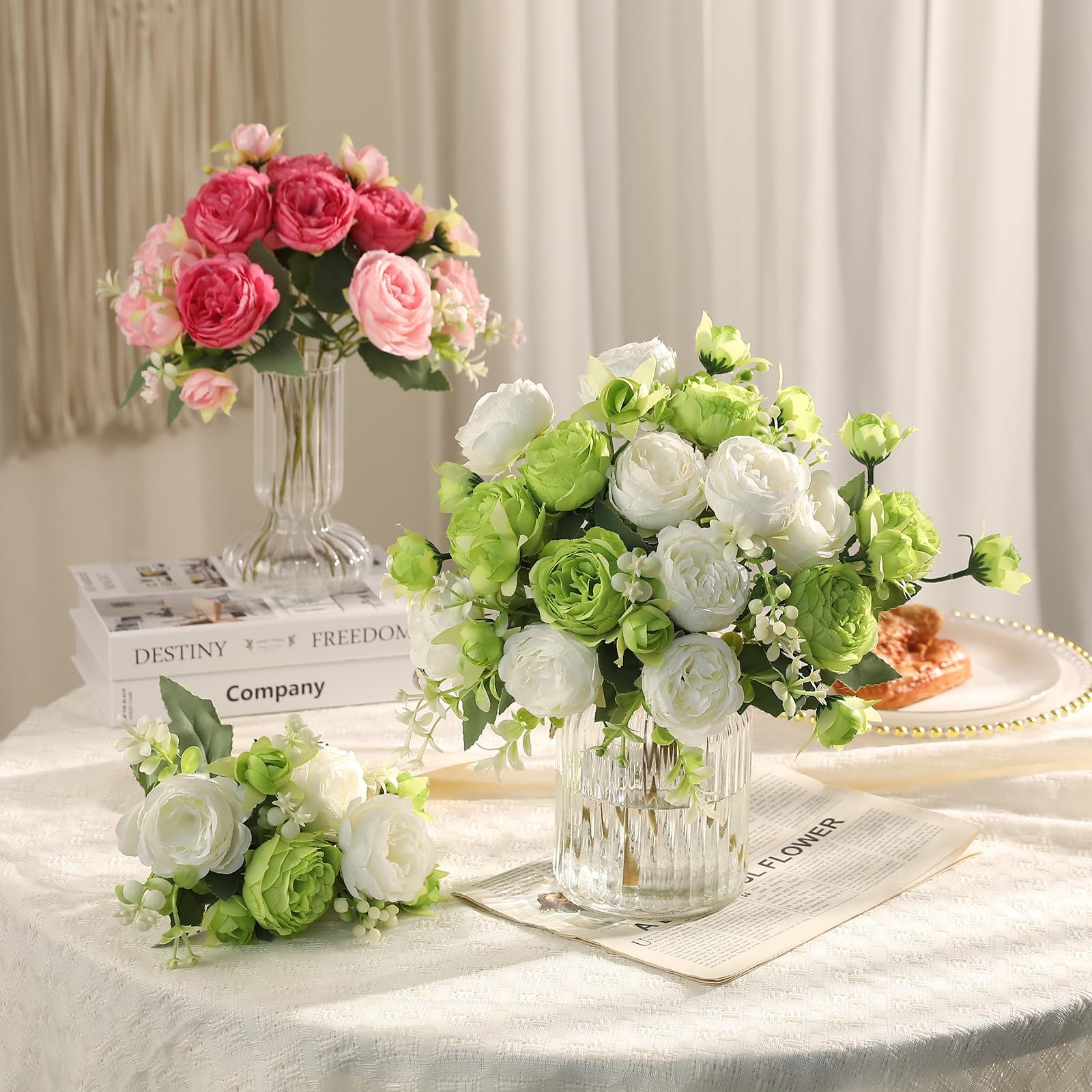 Peony Artificial Flowers 2 Bunches Silk Bouquets for Weddings & Home Decor