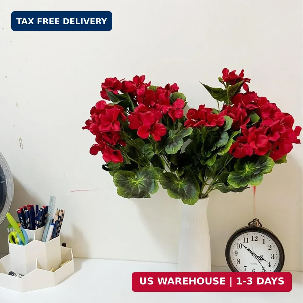 Artificial Geranium Silk Flower Bush Red 19 Inches Faux Geranium Flowers Plan…