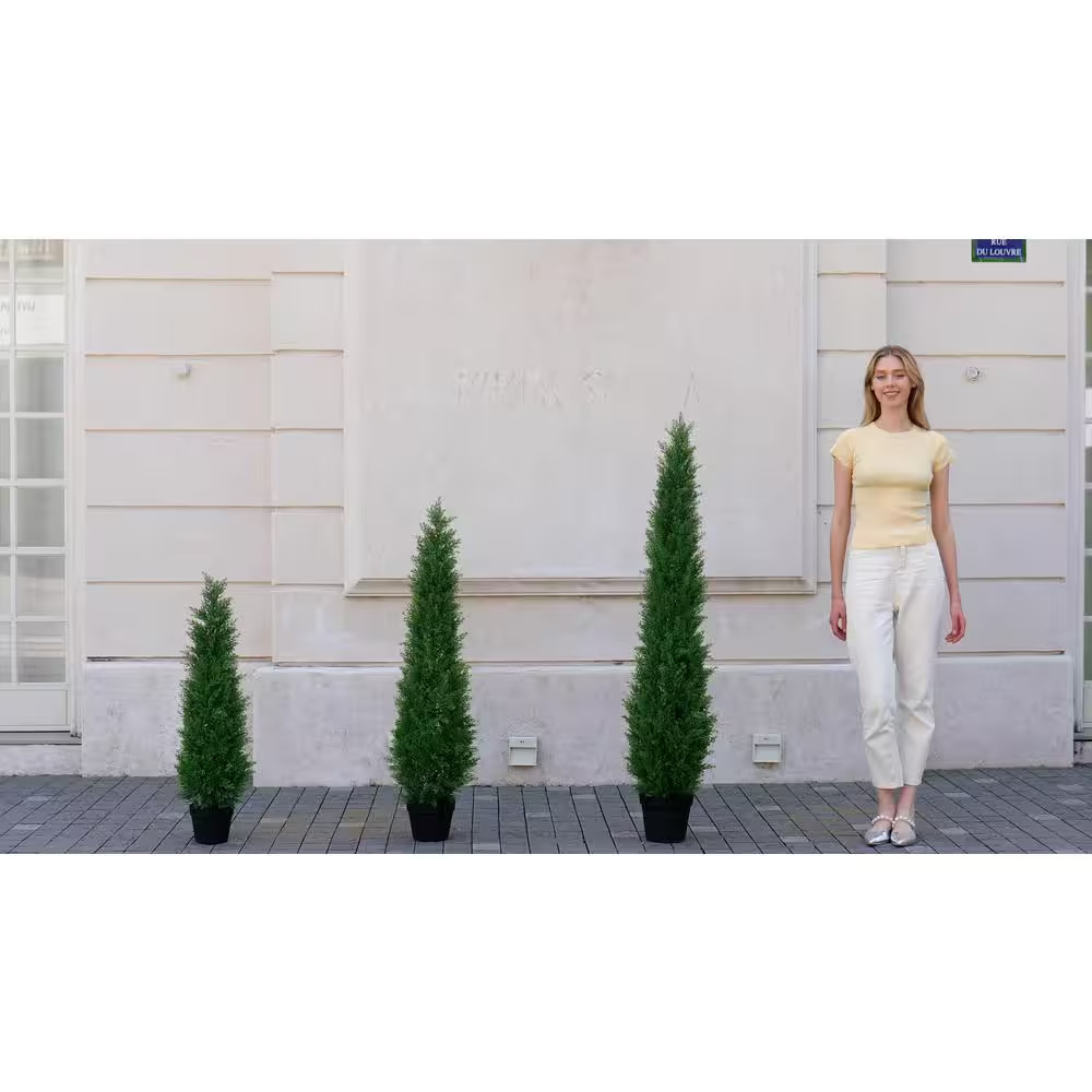 4 Ft. Artificial Indoor/Outdoor Topiary Cedar Tree, Fake Cypress Trees, Fake UV