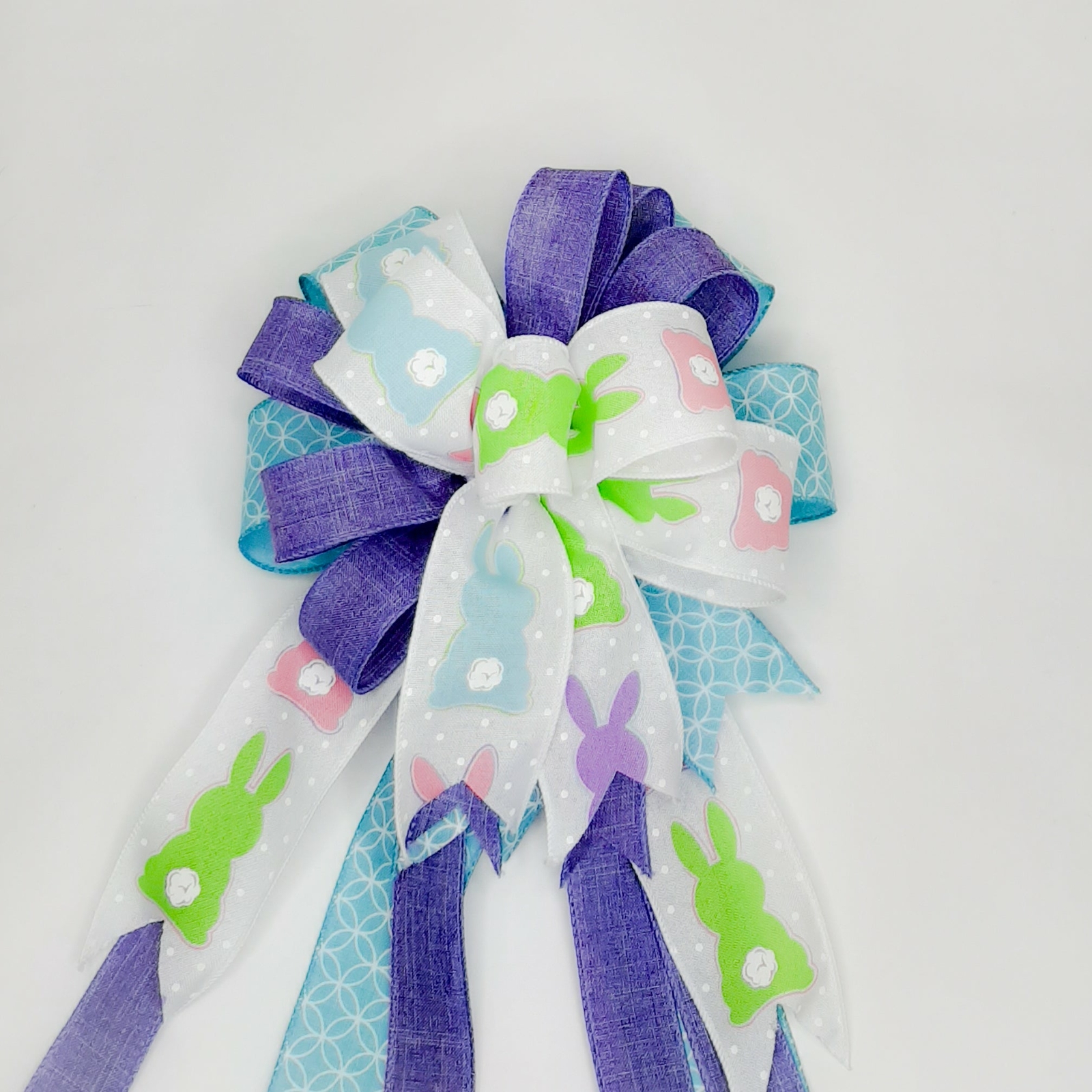 Large Easter Wreath Bow Blue and Purple with Bunny