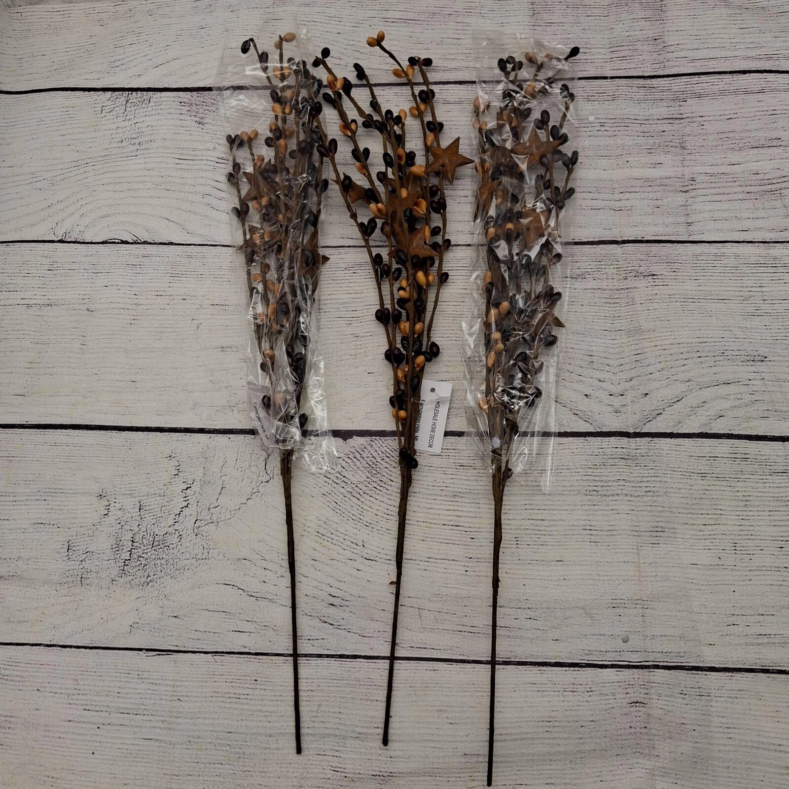 3 Burgundy, Black N Tan and Rusty Stars 18 inch Pip Berry Picks – Sprays – Stem