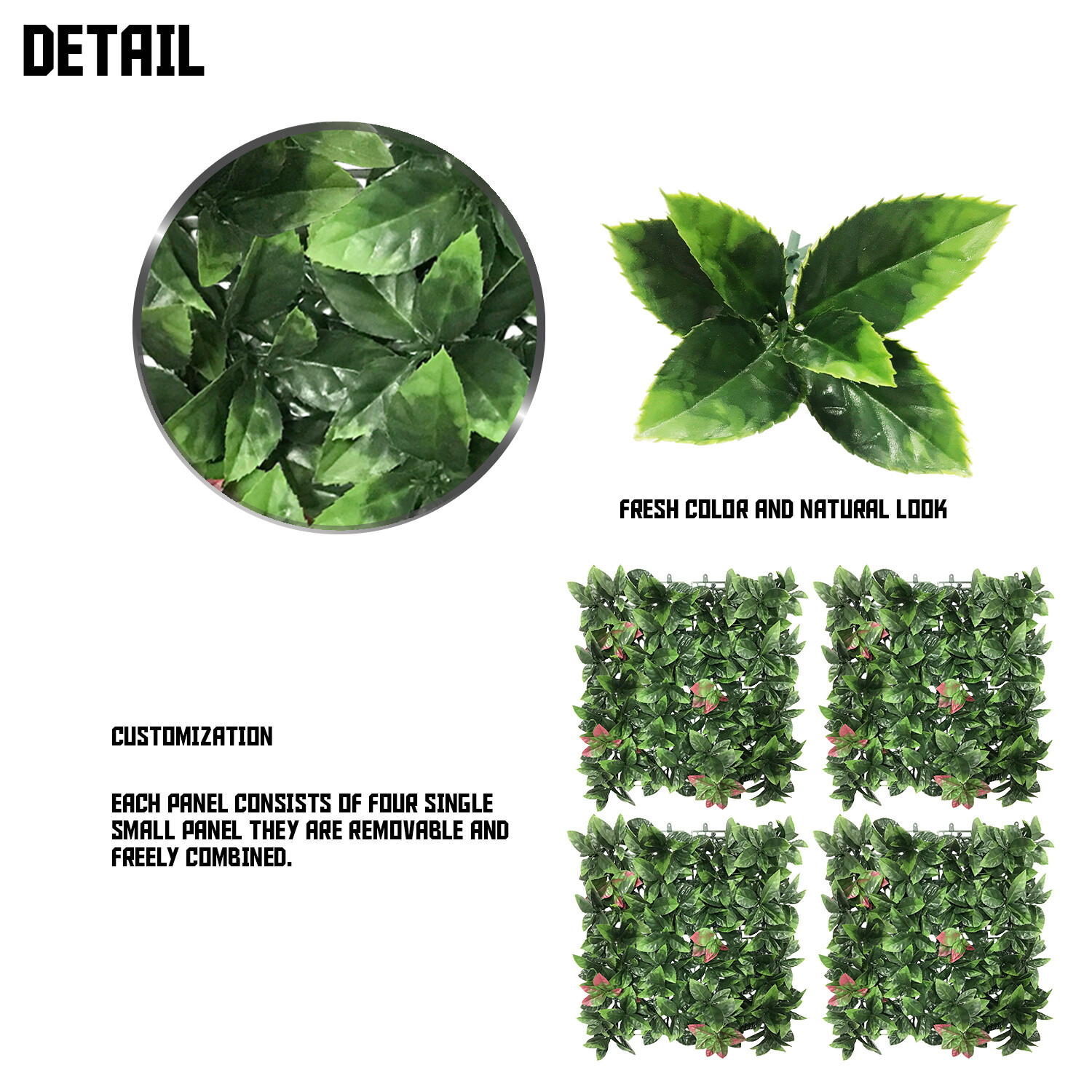 20″x20″ Artificial Faux Leaf Photinia Fence Screen Wall Decor Panel