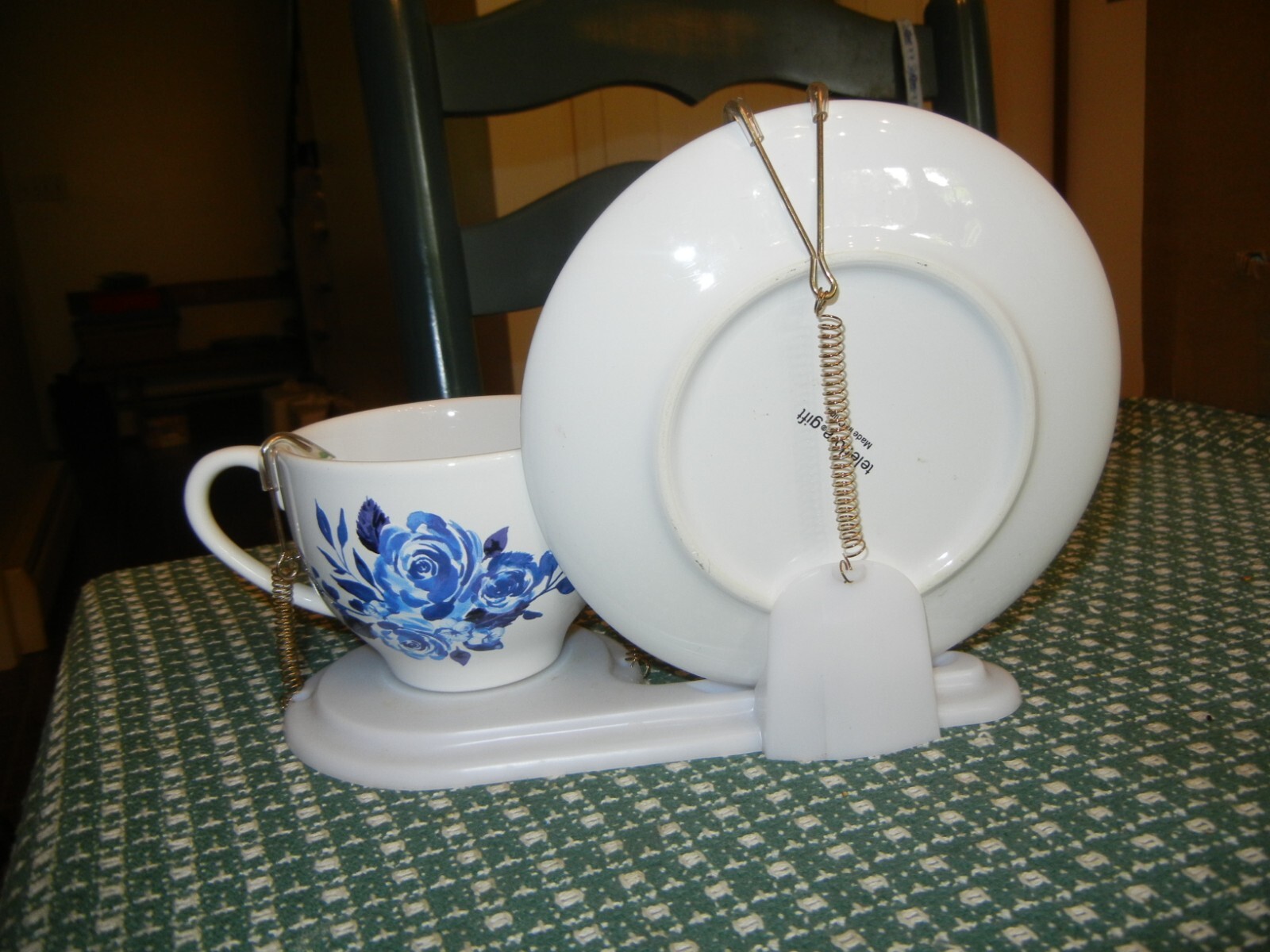 Blue and White Cup and Saucer on Stand for Flower Arrangement