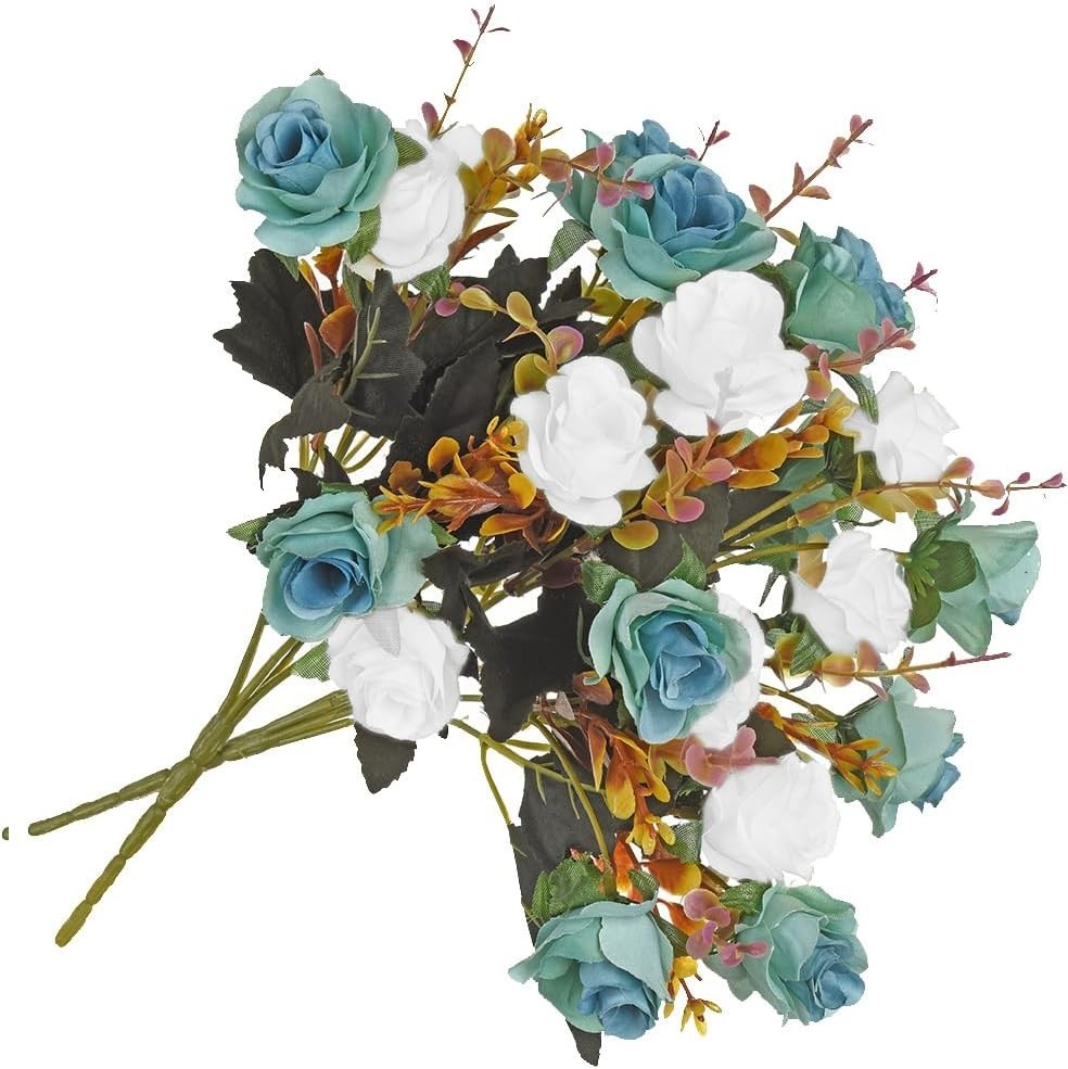Elegant Peacock Green Silk Rose Bouquets – 24 Realistic Flowers for Any Occasion