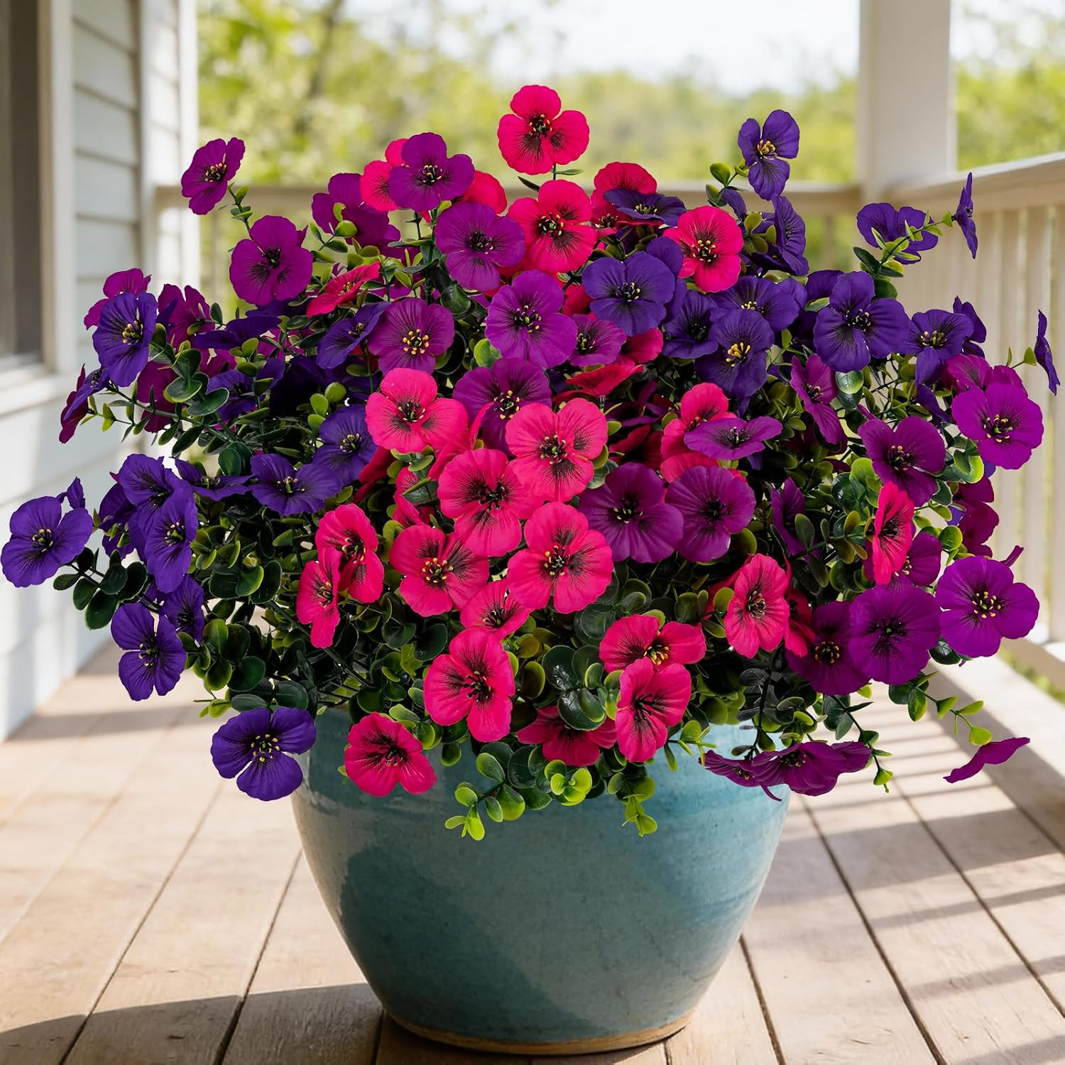 17 Inch Artificial Faux Pansy Flowers for Outdoor,Fake Pansies Flowers with Euca