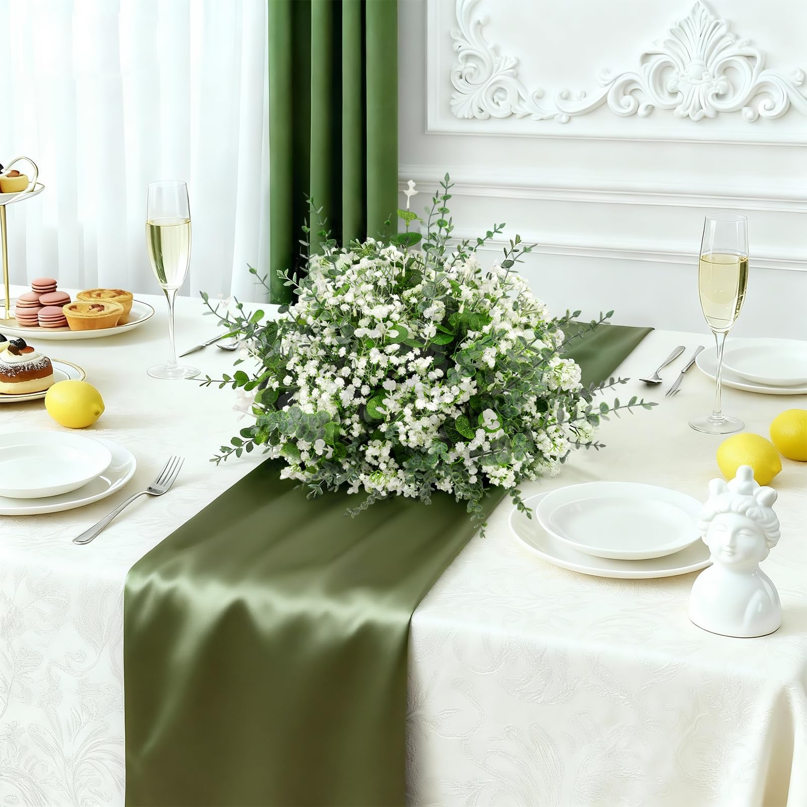 110pcs Faux Greenery Bulk Real Touch Baby Breath Eucalyptus Frosted Silver
