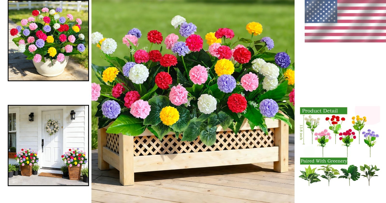 10Pcs UV Resistant Colorful Artificial Mums Flowers for Outdoor & Indoor Decor