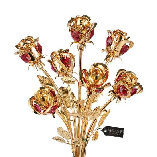 Matashi 24K Gold Dipped Crystal Studded Rose Bouquet in Elegant Vase w/ Crystals
