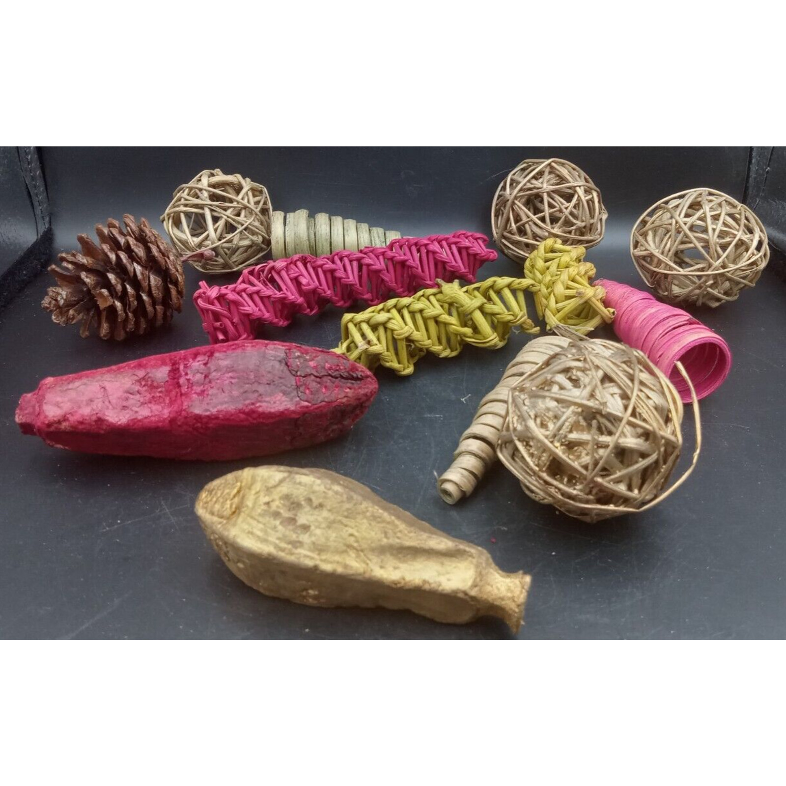 Dried Gold Twig Balls, Color Pods, Swirl etc Christmas Console Bowl Filler Decor