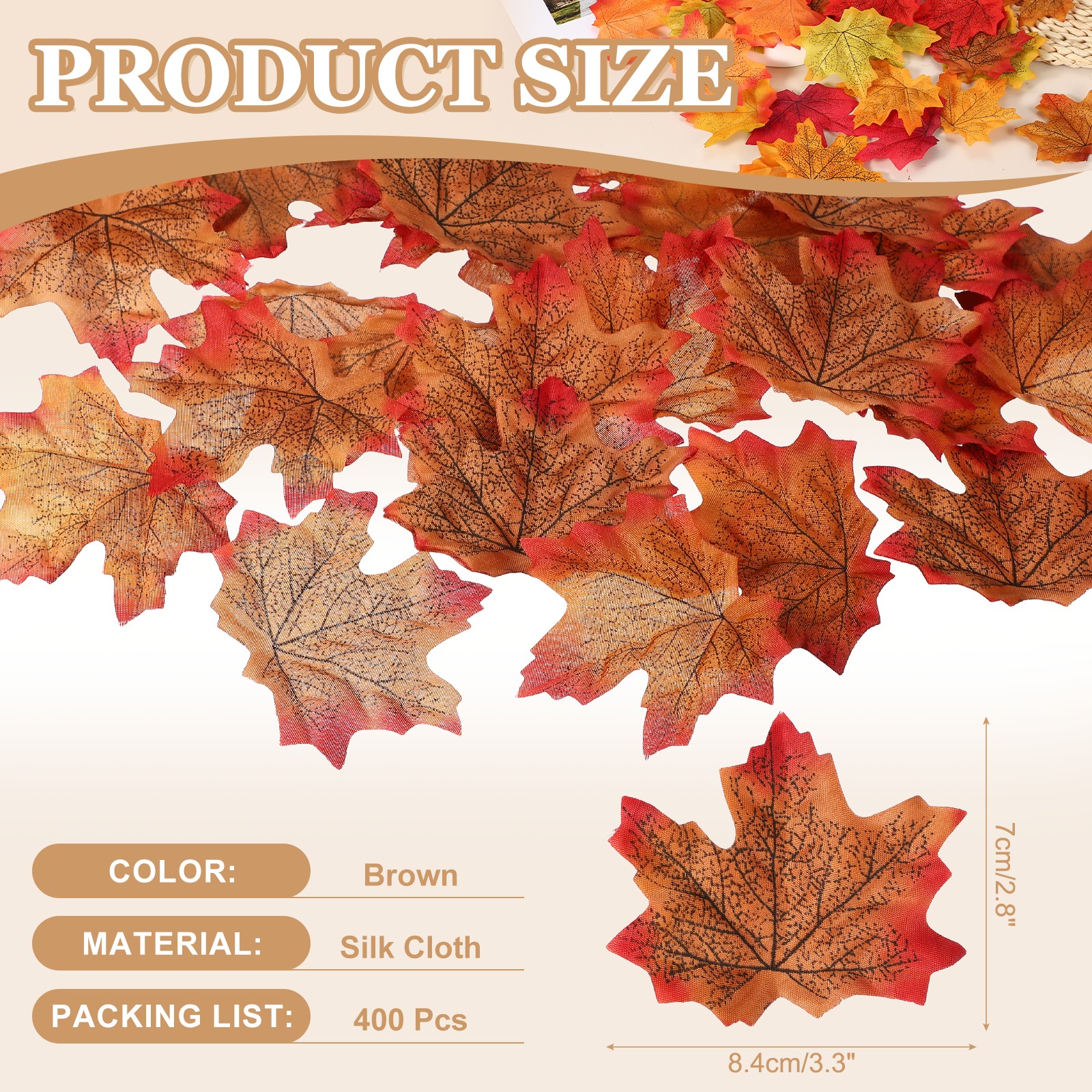 400Pcs Fall Leaves 3.3 Inch Colored Mixed Fake Leaf, Brown