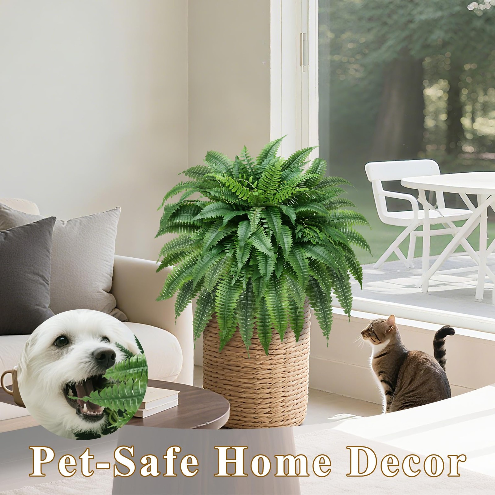 Set of 2 UV-Resistant Fake Boston Fern Bush with 128 Branches, 51″ Large Faux…