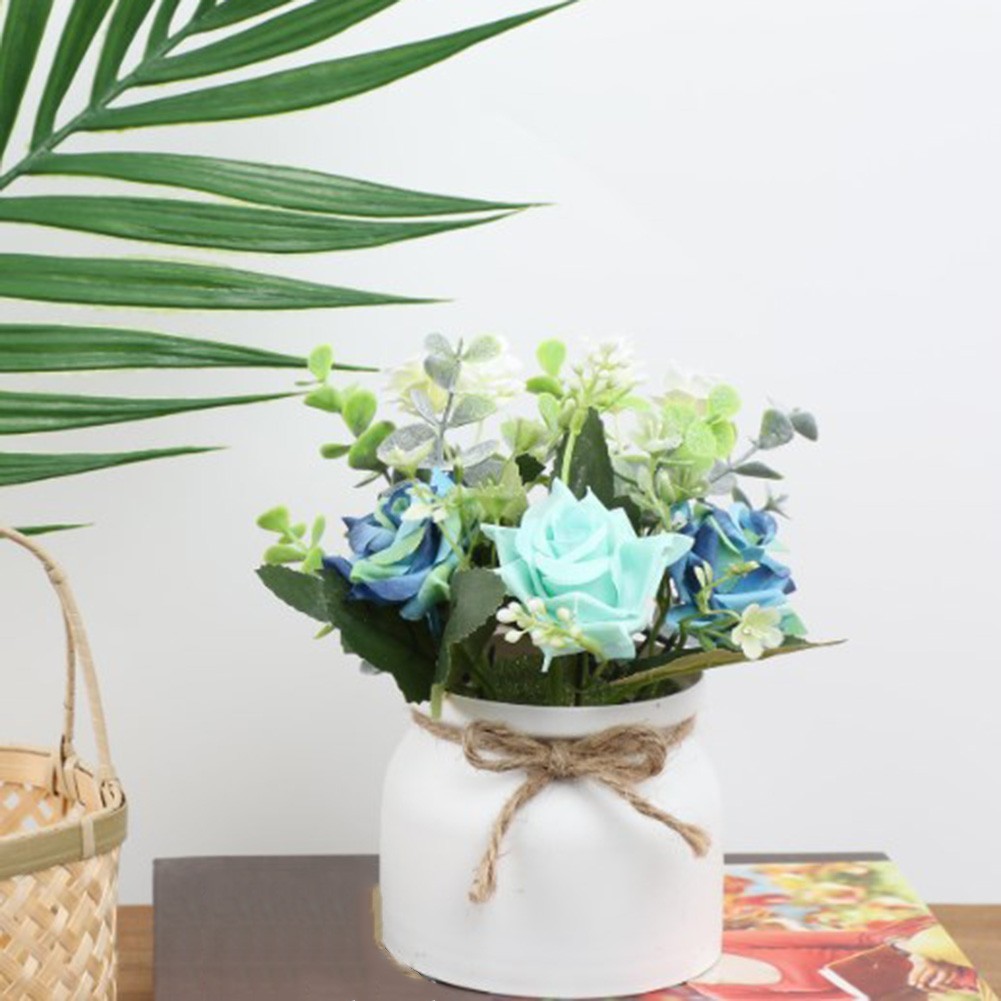 Silk Rose Eucalyptus Camellia Artificial Flowers Potted Plant Nordic Home Office