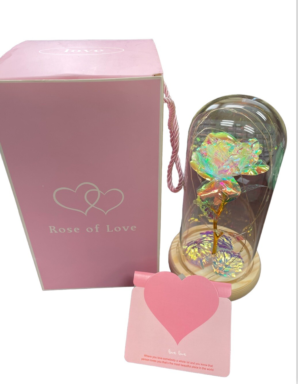 Rose Of Love In Glass Dome /w Led Lighted Rose Wedding Valentine Gifts