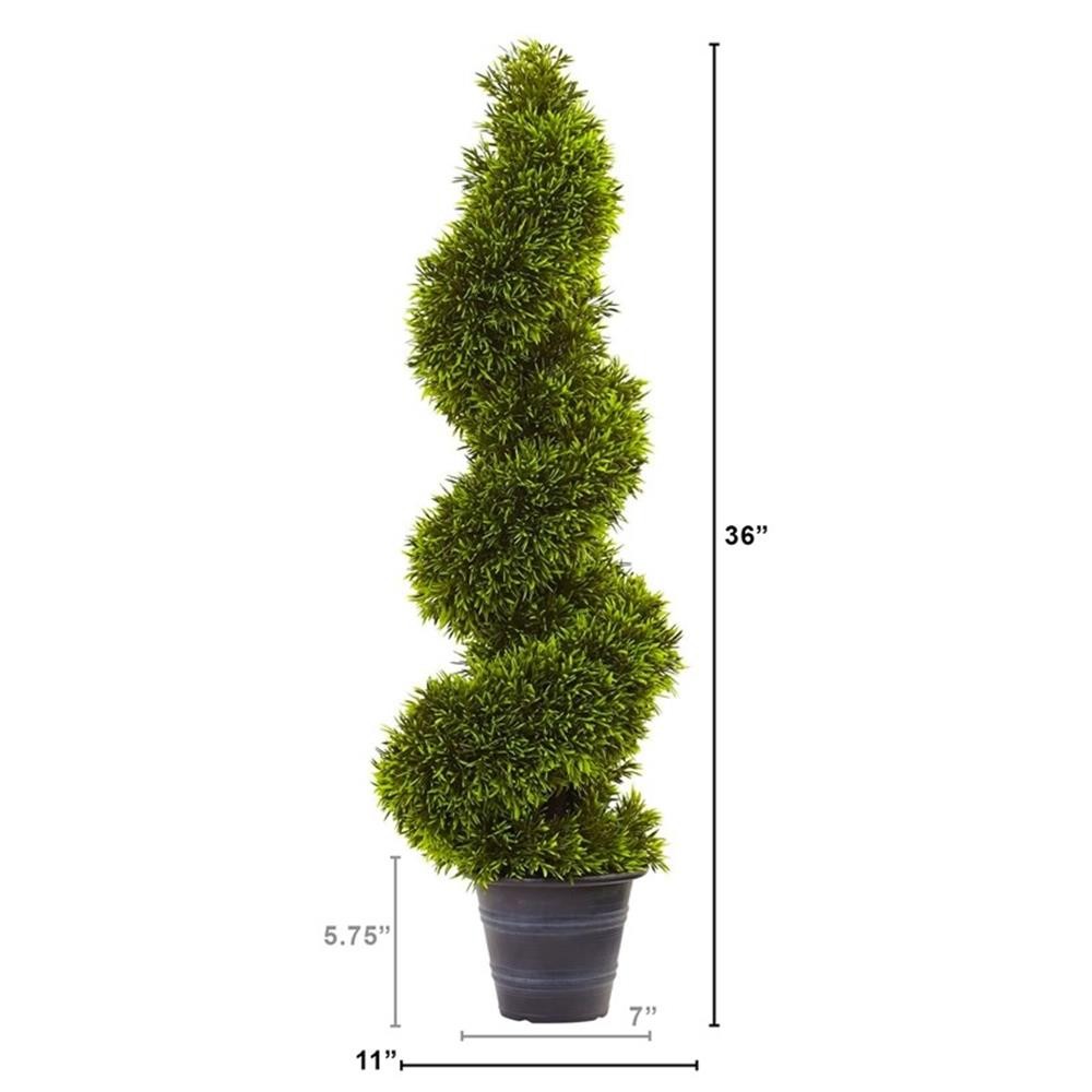 Pemberly Row 36″ Grass Spiral Topiary with Deco Planter in Green/Gray