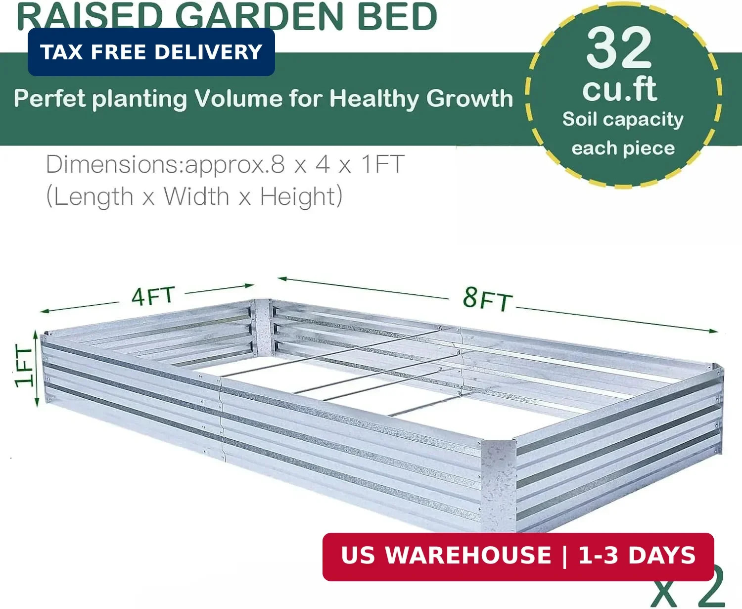 Galvanized Raised Garden Beds 2-Pack (8x4x1ft Each) – Overlapping 4-Inch Panels