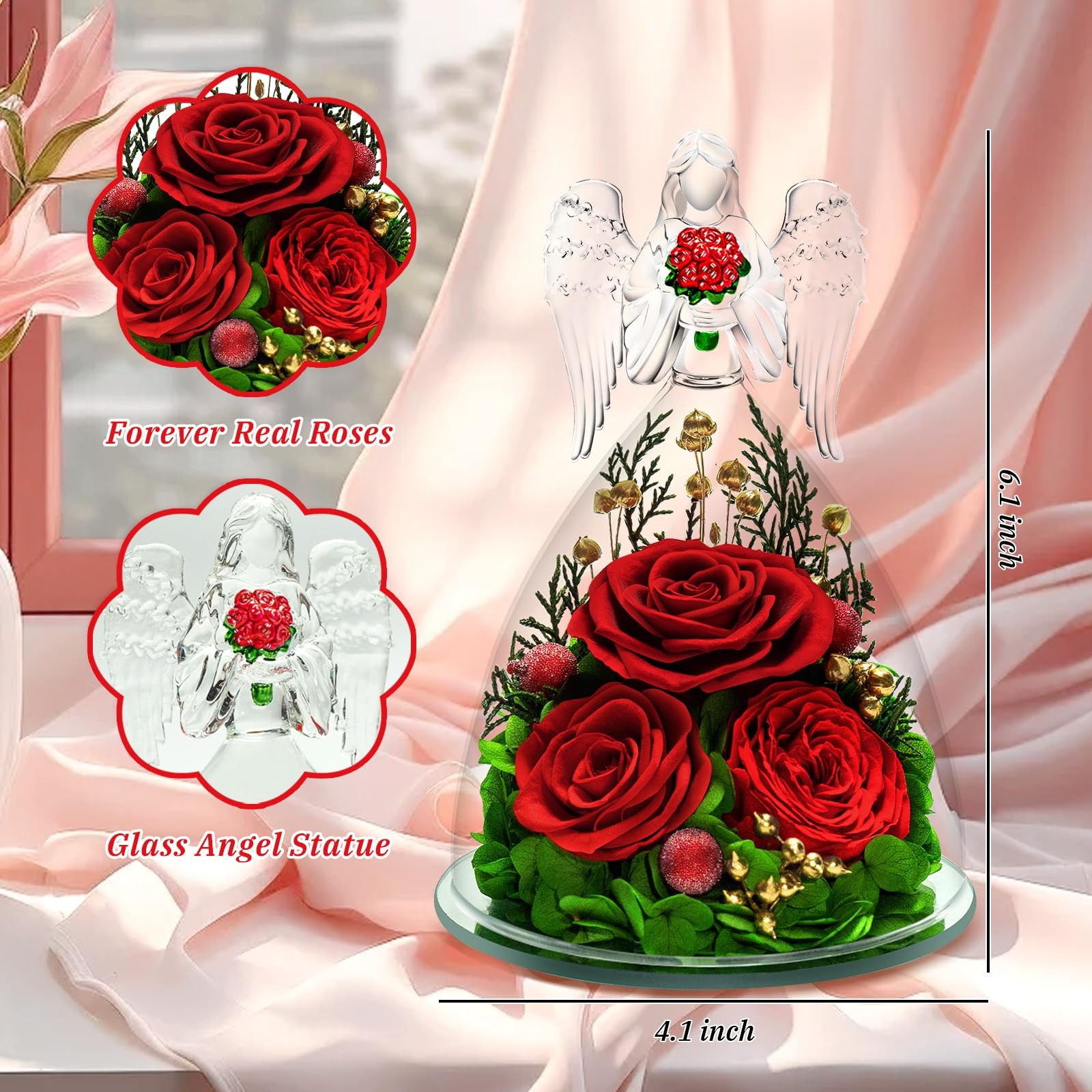 Gifts for Preserved Red Roses in Glass Angle Forever Red Flowers Gift for , M…