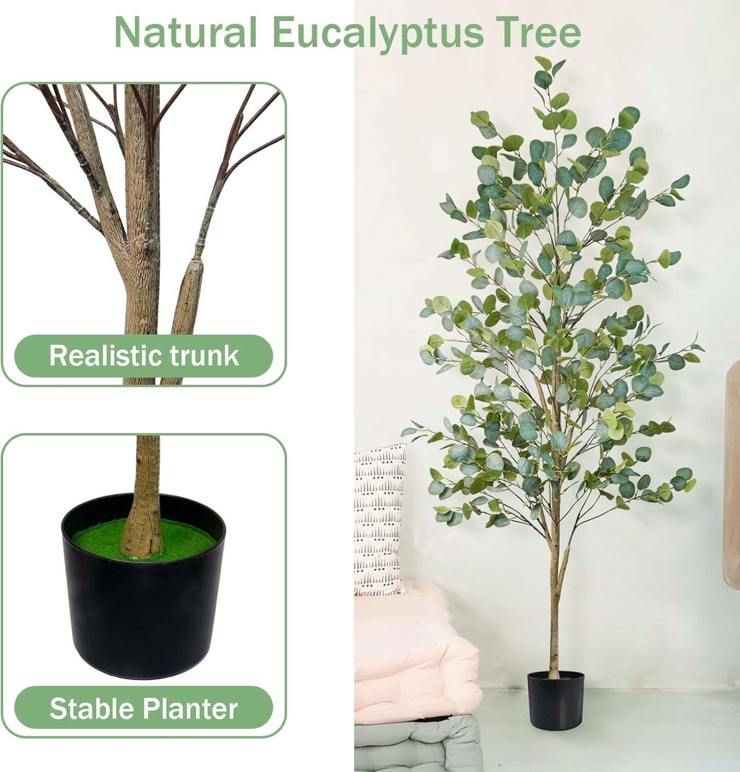 Stunning 6FT Faux Eucalyptus Tree – Indoor/Outdoor Decor with Basket Included