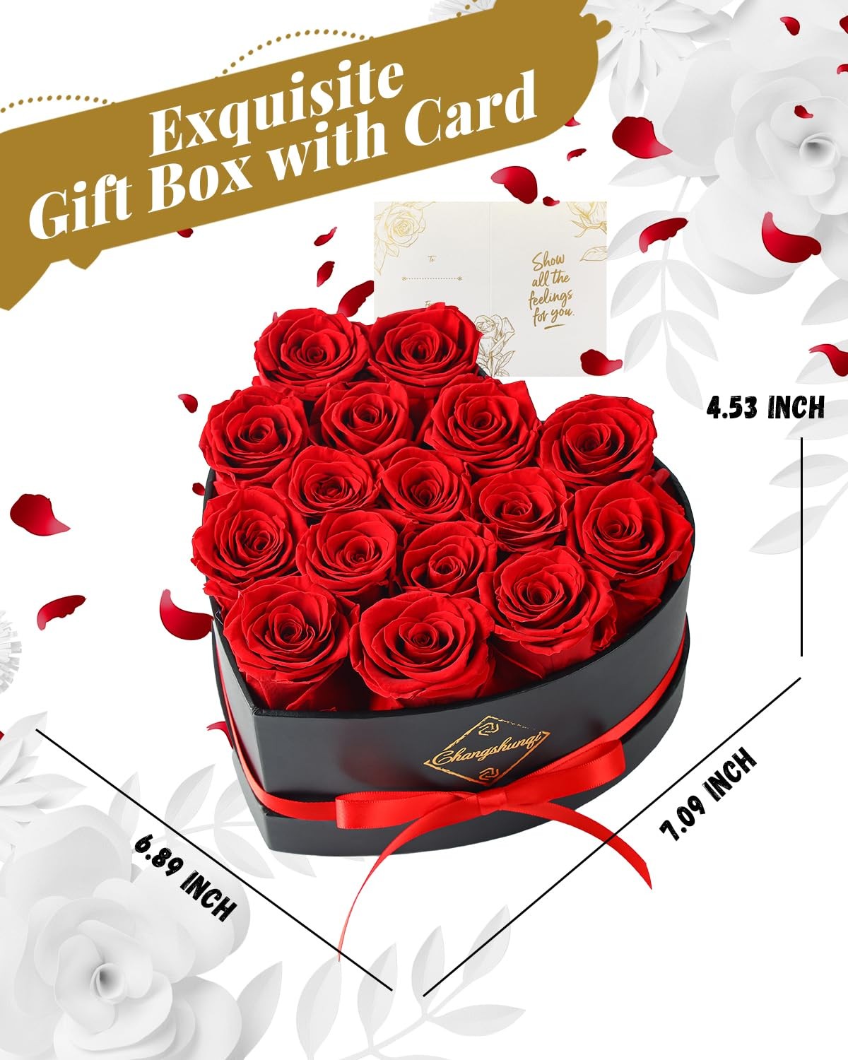 16 PCS Forever Preserved Roses In Heart Box Anniversary Birthday Real Flowers