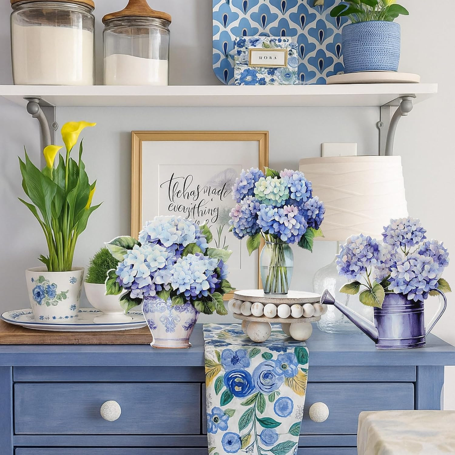3 Pcs Hydrangea Table Decor Wood Hydrangea Table Sign Retro Centerpiece for Tier