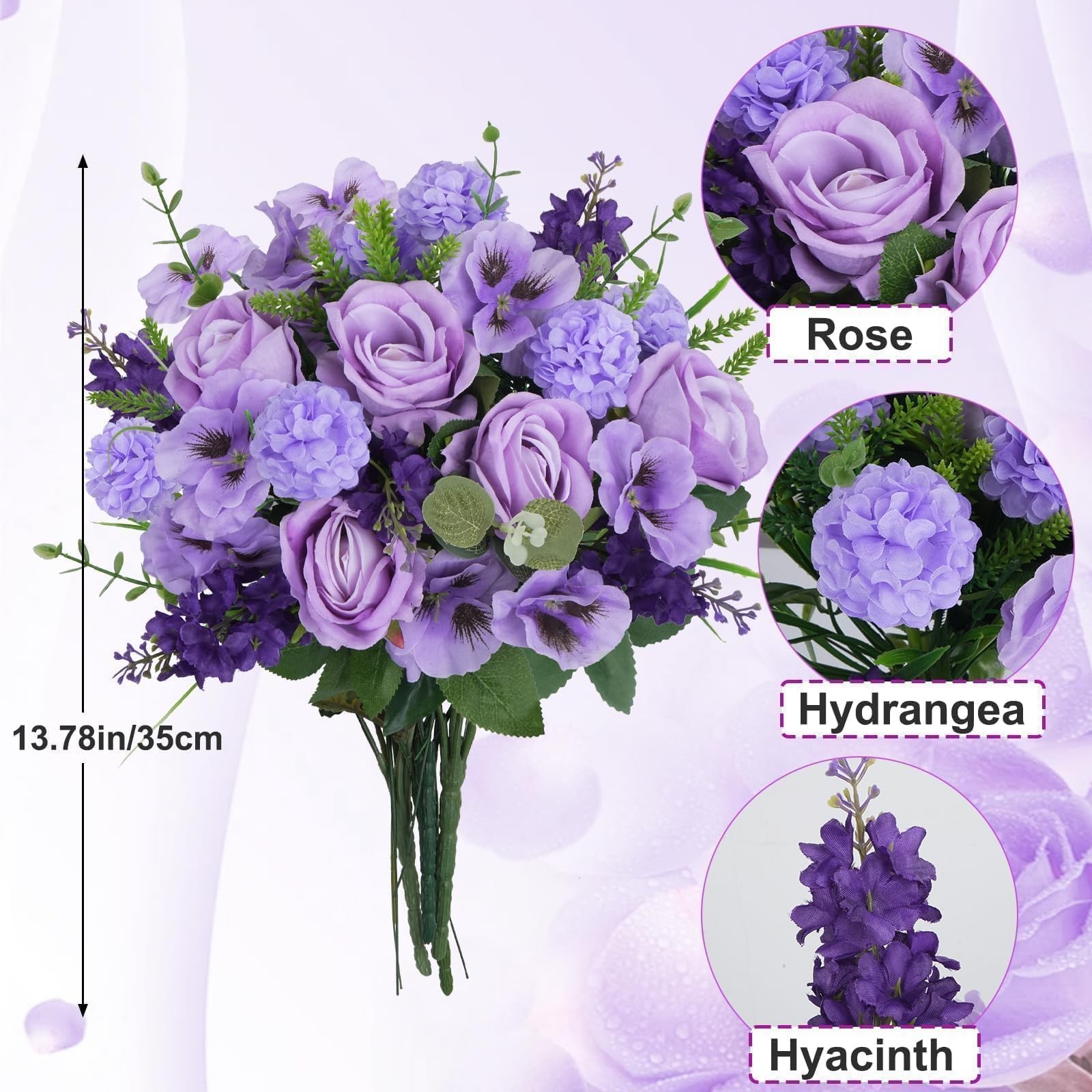 Purple Roses Silk Lilac Flowers Artificial Spring Flowers Bouquet Indoor Fake…
