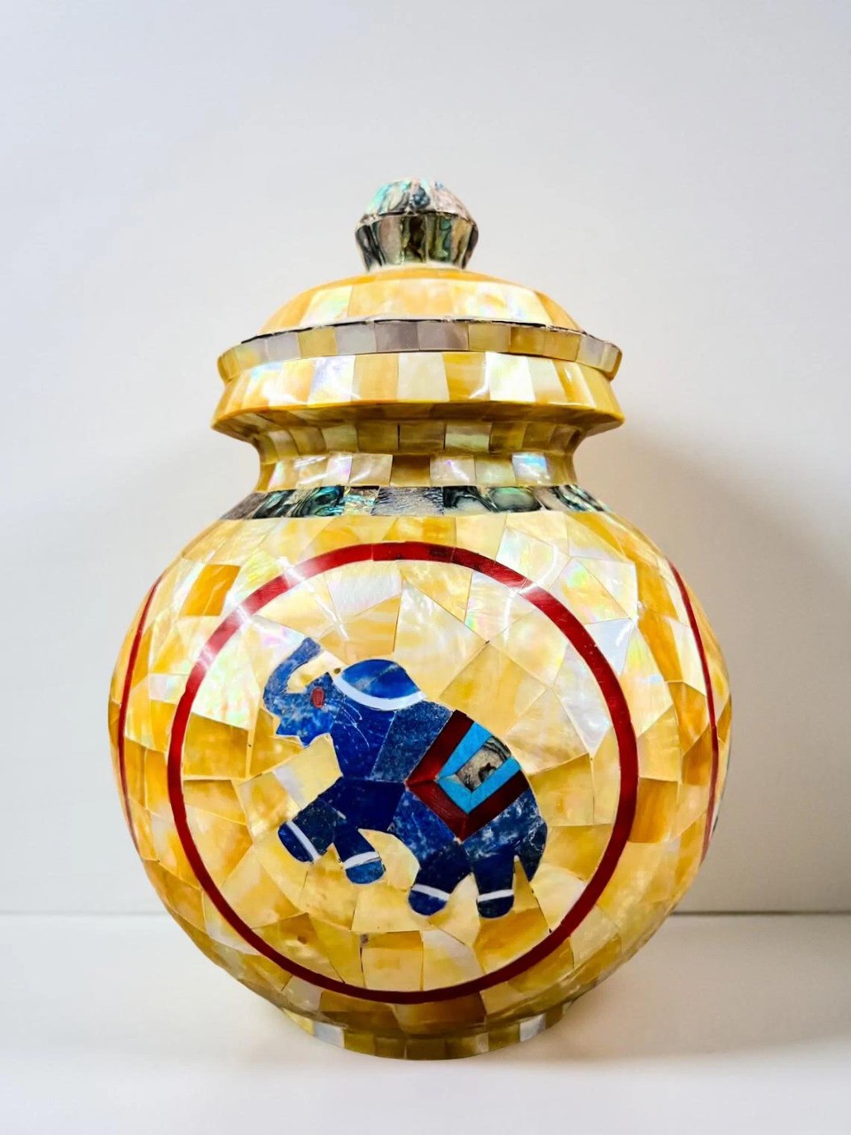 12″ Marble Pot, Mop Shell Vase Pot, Table Pot, Home Decor, Art & Collectibles