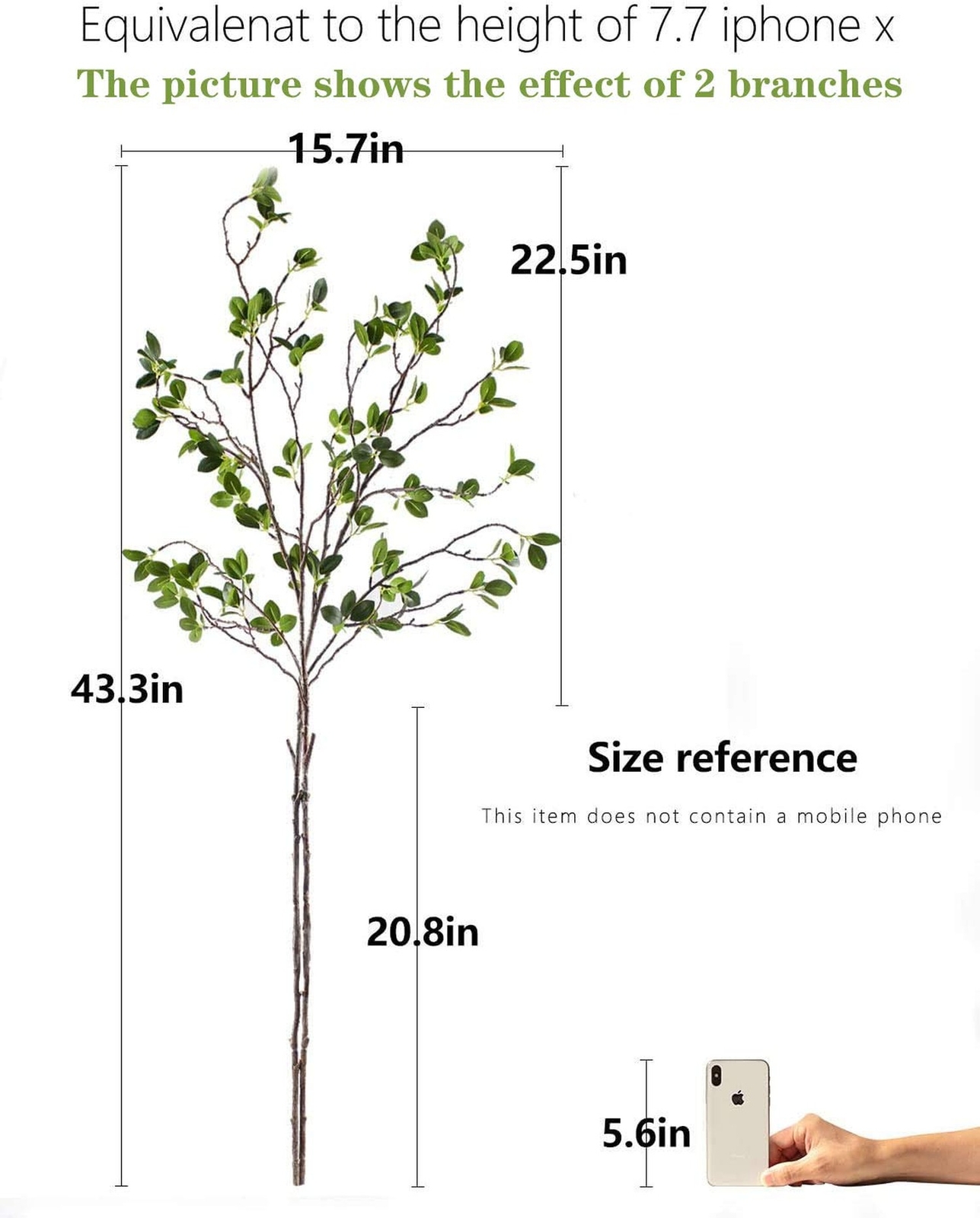 Artificial Plant 43.3 Inch Green Branches Leaf Shop Garden Office Home Decora…
