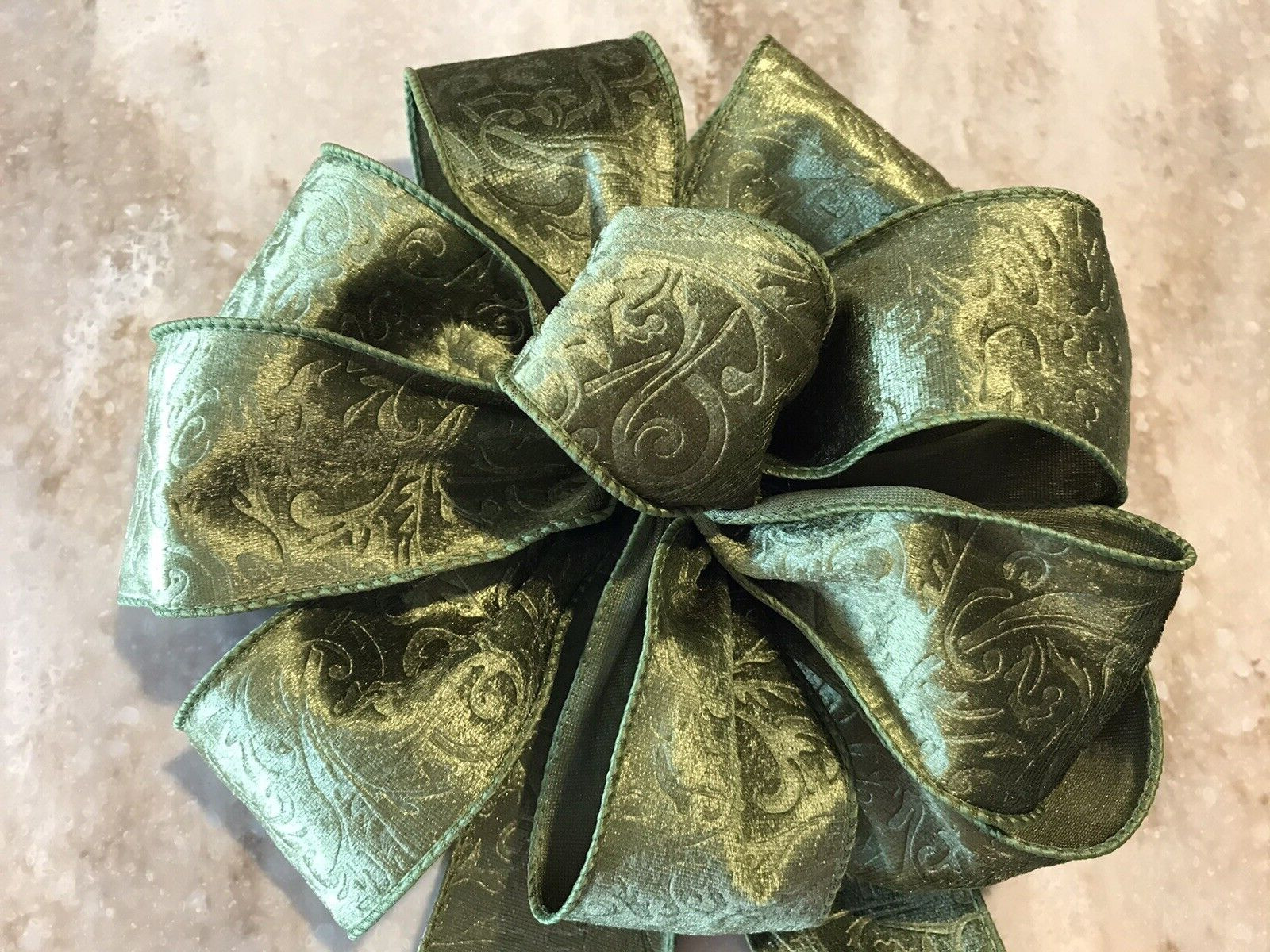 Fall Autumn Harvest Christmas Wreath Green Bow Handmade Embossed Wire Ribbon NEW