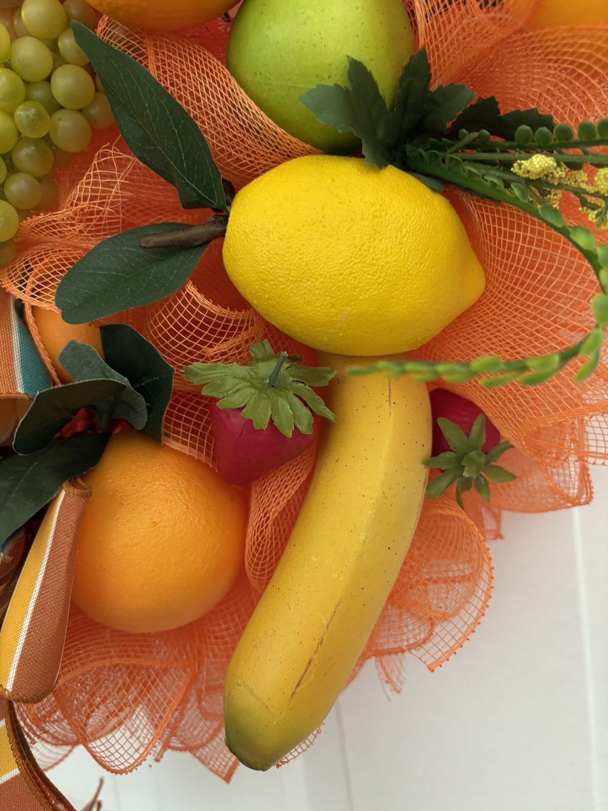 Mixed Fruit, Hanging wreath, Summer/fall. Handcrafted. New. Lights. 24”.
