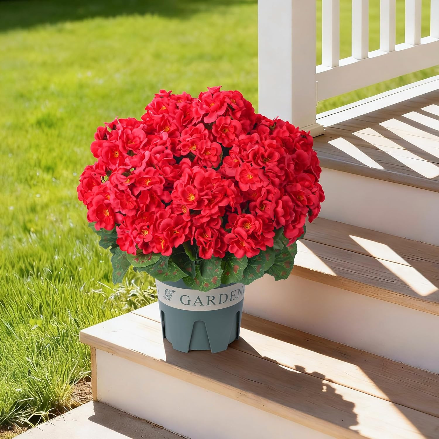 UV Resistant Hot Pink Geraniums – 2 Pack Faux Flowers for Indoor/Outdoor Use