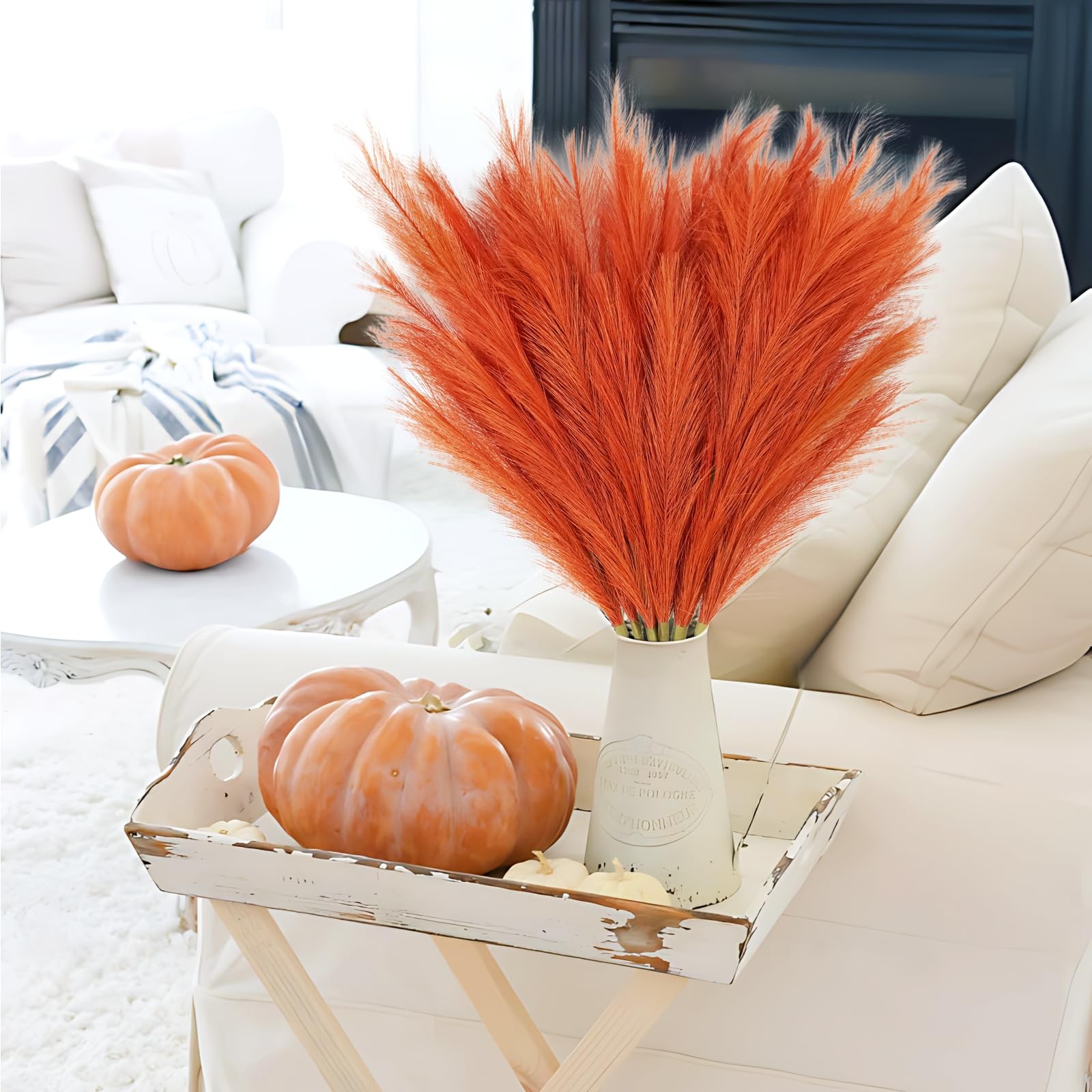 8pcs Orange Pampas Grass Tall, 35″ Fluffy Faux Colored Pompas Grass Artificia…