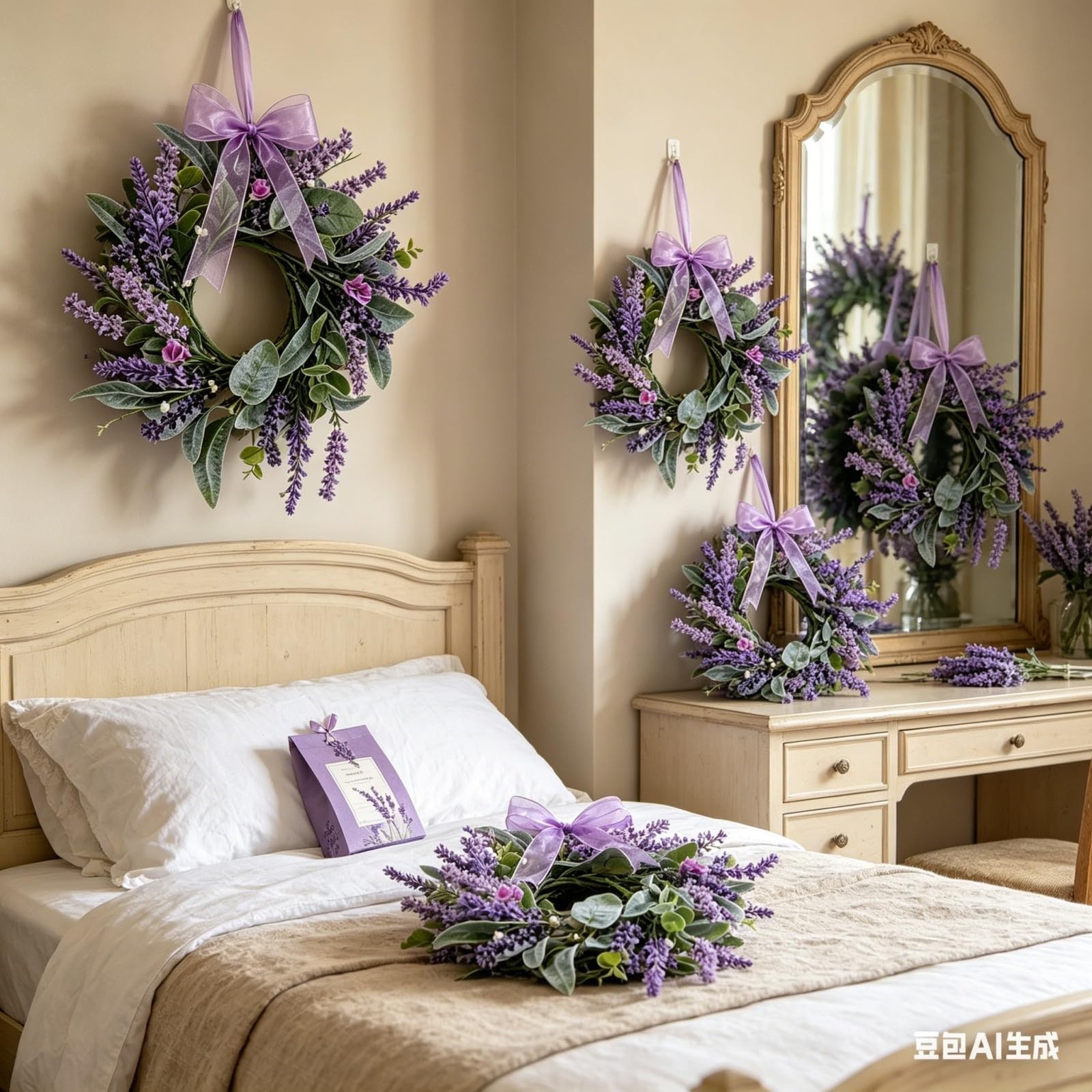 8 Pcs Mini Lavender Hanging Wreaths Purple Daisy Candle Rings Pillar Holder W…