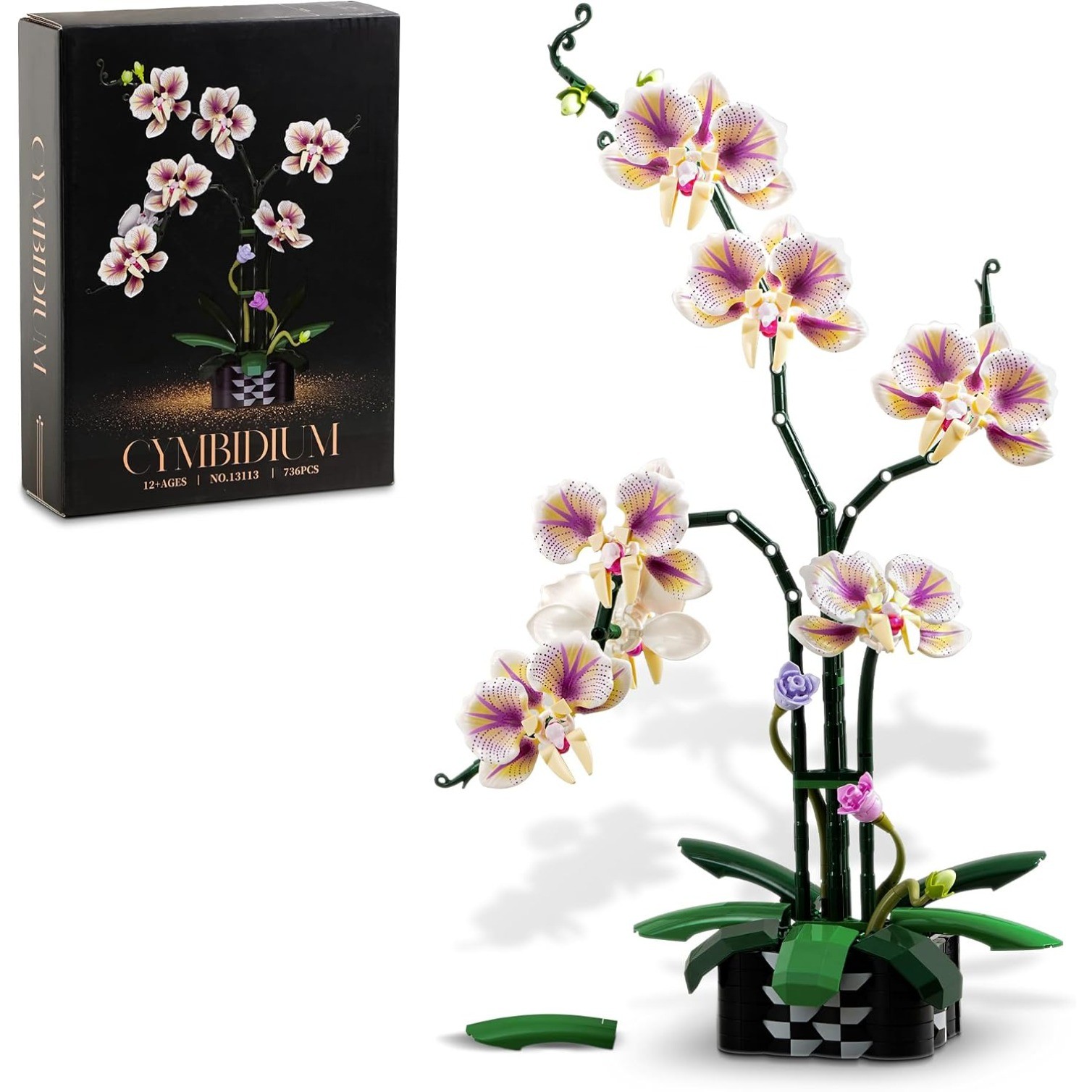 736Pcs Orchid Flower Building Sets with Vase, Artificial Flowers Building Blocks