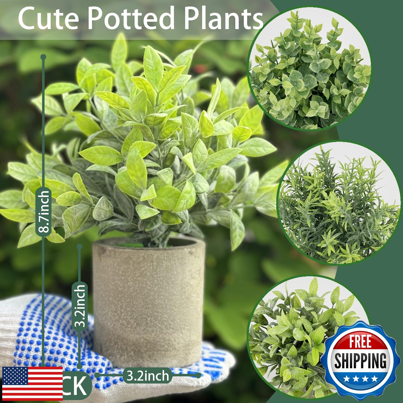 DCECDWD 3 Pack Artificial Potted Fake Plants Eucalyptus 9” Artificial Mini Pa
