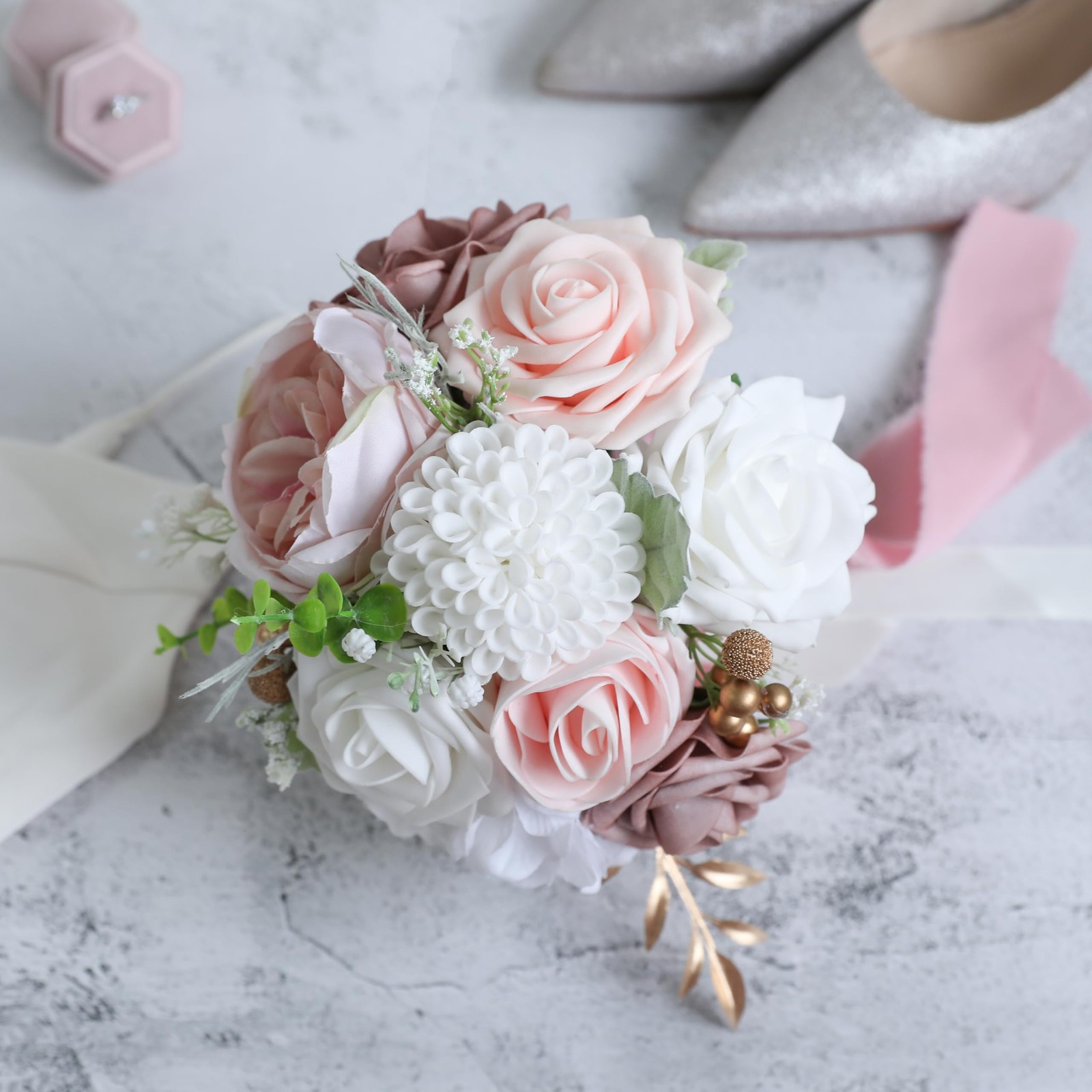 Wedding Bouquets for Bride Dusty Rose & Blush Pink Artificial Flower Decor