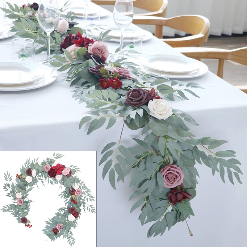 Fake Rattan Vine Wreath Simulation Hanging Lotus Wine Red Color