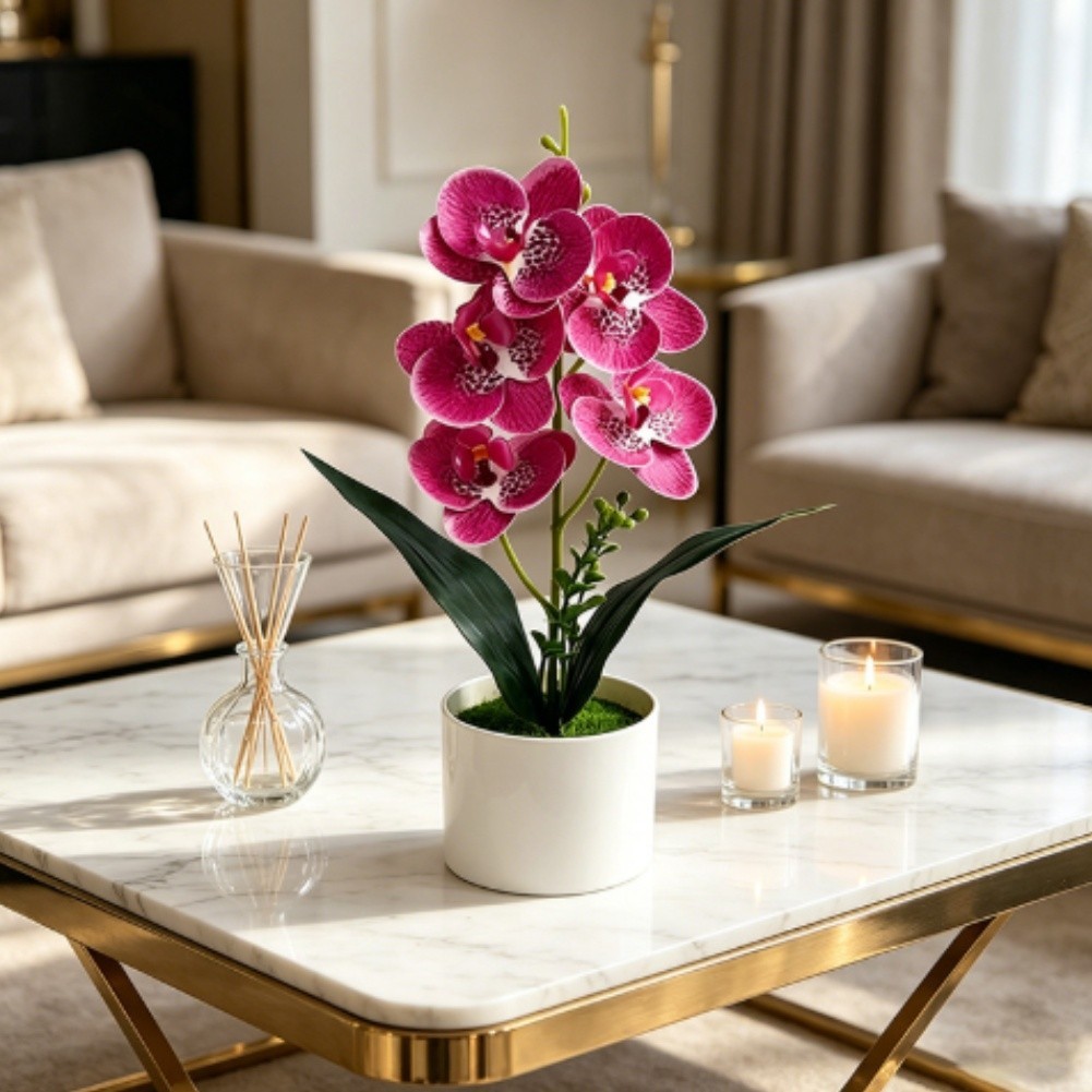5 Flower Artificial Phalaenopsis Orchid Potted Plant for Wedding Home Decor