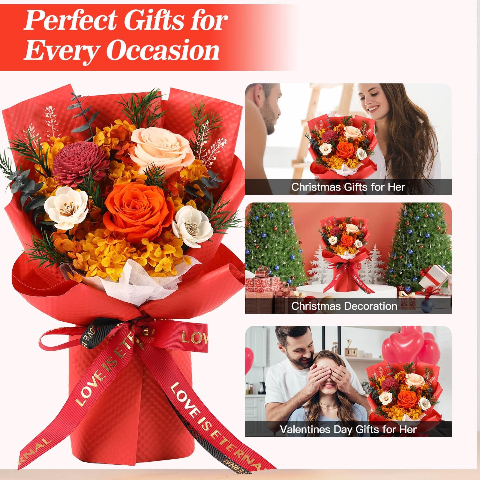 Preserved Orange Roses Bouquets Delivery Anniversary Birthday Flower Gift