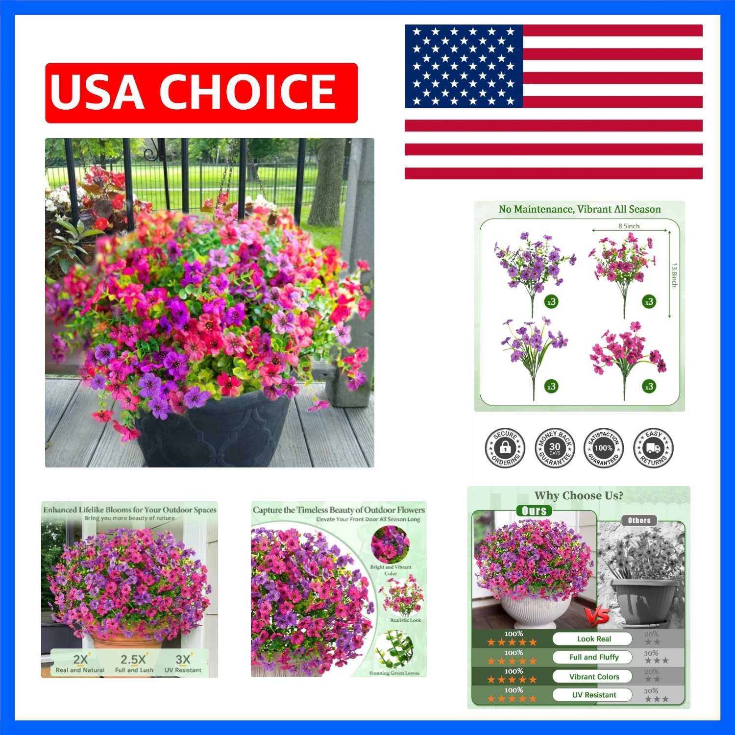 12 Bundles Artificial Flowers for Outdoors, UV Resistant Artificial Outdoor F…