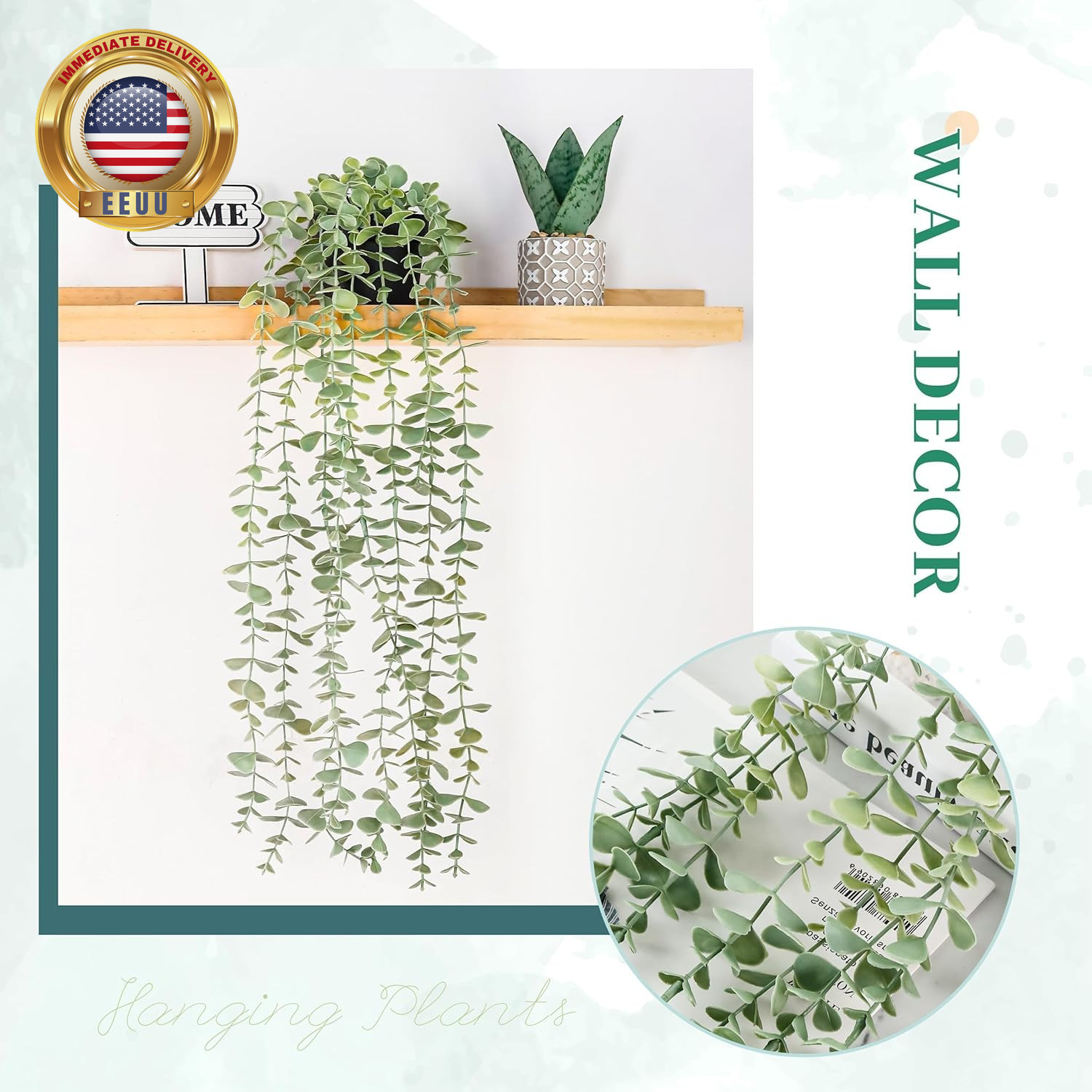 1Pcs Fake Plants Hanging Artificial Potted Faux Eucalyptus Plants for Modern Boh
