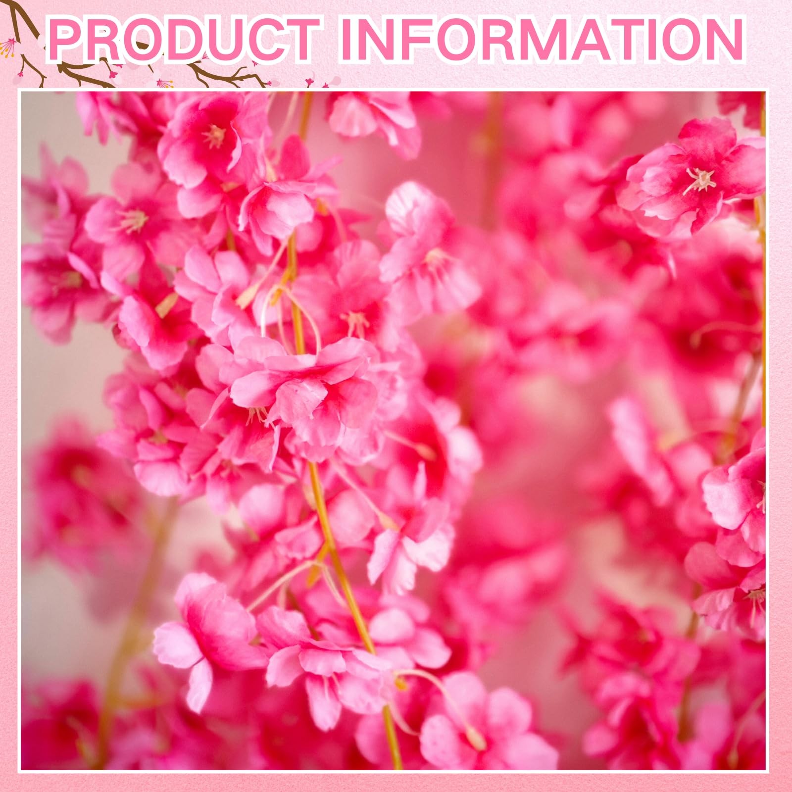 Artificial Cherry Flower Vines, 8Pcs Cherry Blossom Garland Hanging Silk Arti…